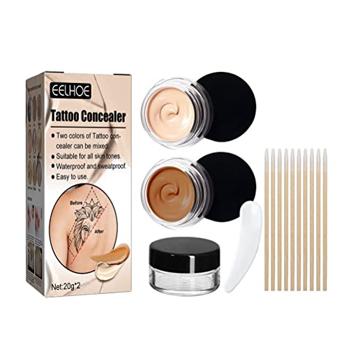 Waterproof Tattoo Concealer & Scar Cover Up - 2 Natural Blendable Colors, Long-Lasting Moisturizing Makeup | Perfect for Tattoo Coverage, Scar Camouflage & Skin Imperfections