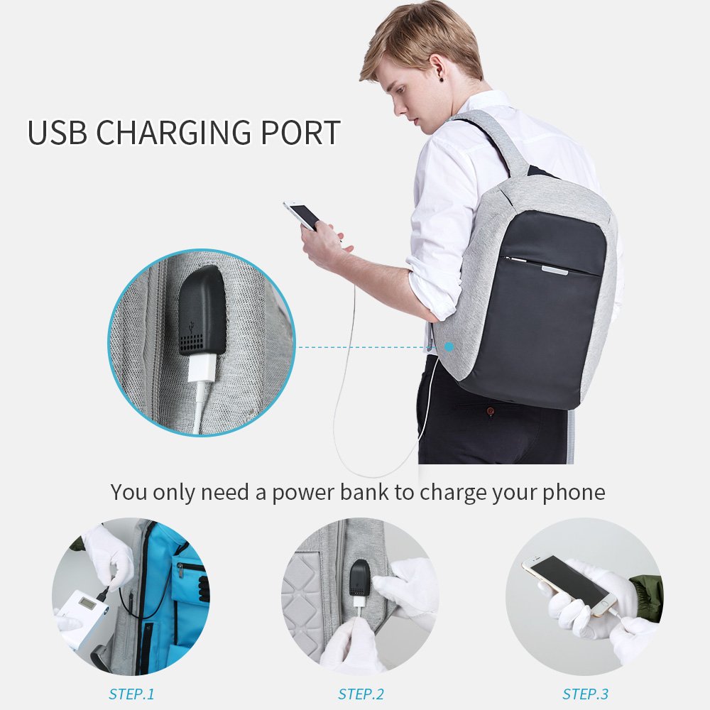 OSCAURT Anti-Theft Backpack - 15.6 Inch Laptop Travel Backpack with Hidden Zipper & USB Charging Port - Waterproof Business Computer Bag for Men & Women - Perfect for Commuting, Traveling & Daily Office Use