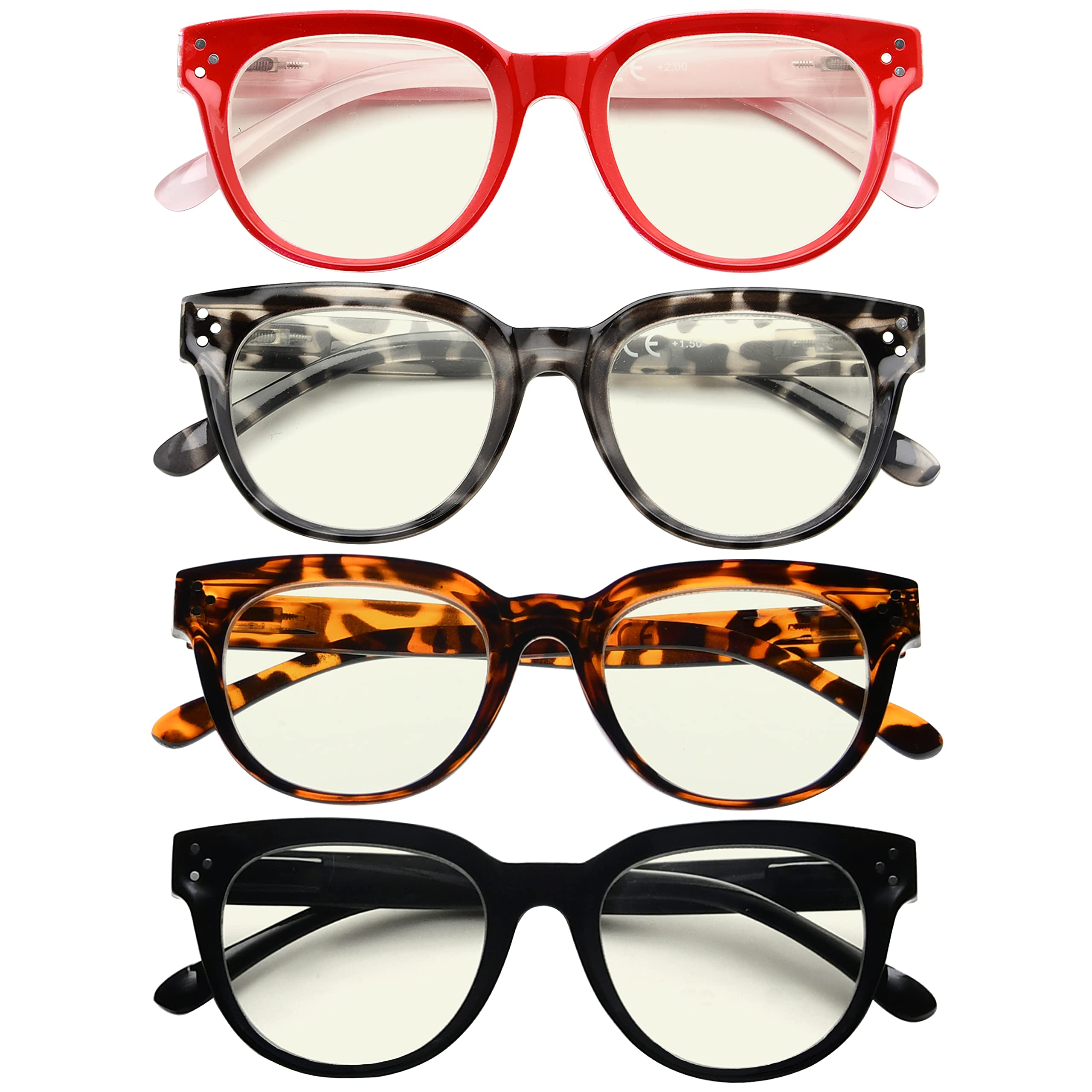 Blue Light Blocking Glasses for Women - 4 Pack, Stylish Computer & Reading Glasses for Work & Study