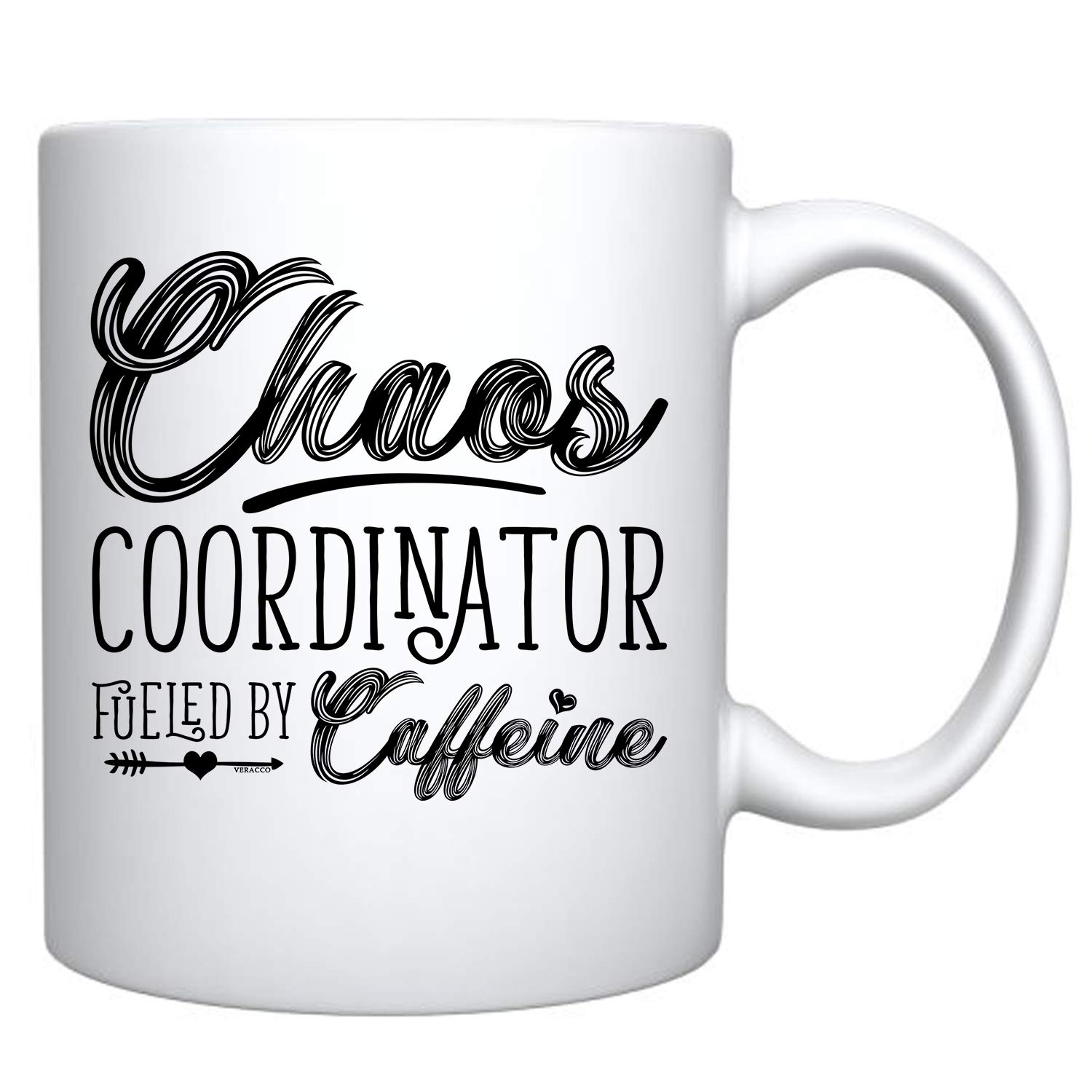 Veracco Chaos Coordinator Caffeine Fueled White Ceramic Coffee Mug - Funny Tea Cup Gift for Coffee Lovers, Bachelor Party Favors (11oz, Dishwasher Safe) - Perfect for Office Humor, Coffee Breaks & Gift Giving