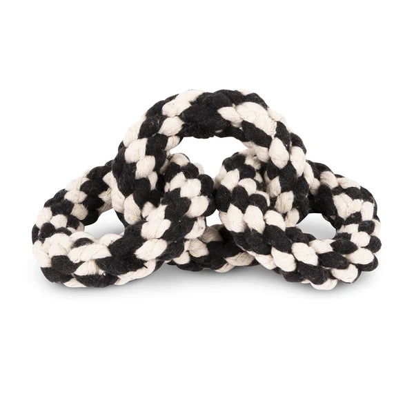 Premium Black Striped Tri Ring Rope Dog Toy - Durable Chew Toy for Aggressive Chewers, Interactive Play & Dental Health - Perfect for Fetch, Tug of War & Training Sessions