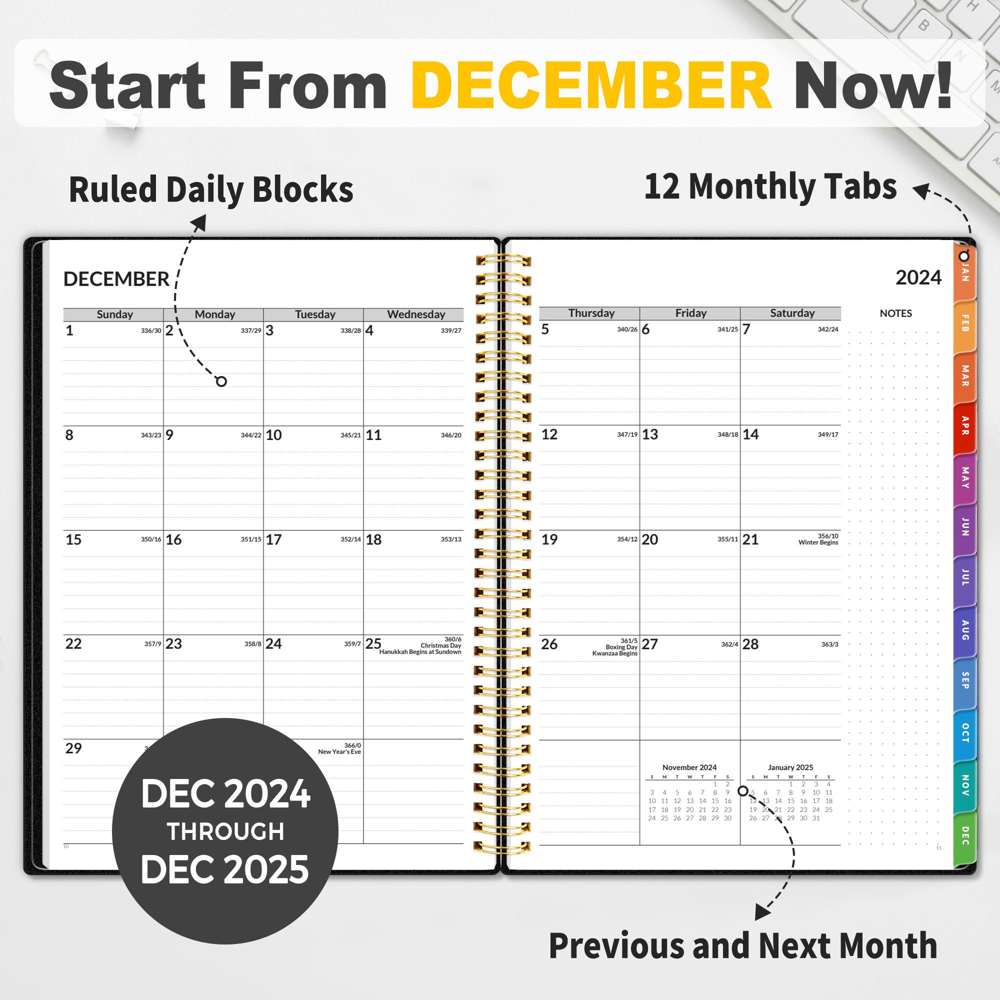**SUNEE 2025 Weekly & Monthly Planner - Jan 2025 to Dec 2025, 8.5