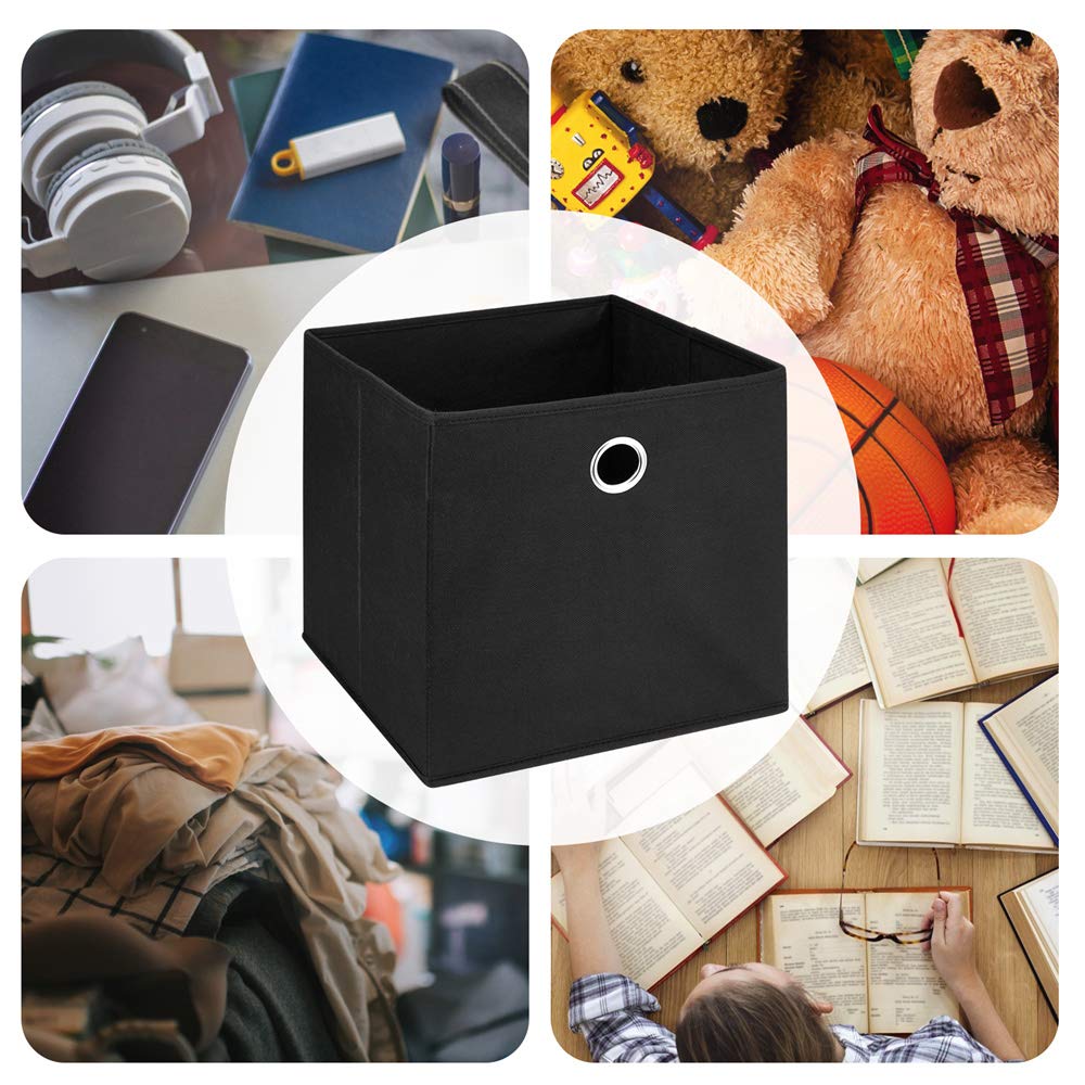 Black Fabric Storage Cubes 11x11x11 Inches - Foldable Cloth Bins with Grommets for Home Organization, Shelves & Drawers | Decorative Cube Inserts for Bedroom, Office & Closet Storage | QY-SC18-6