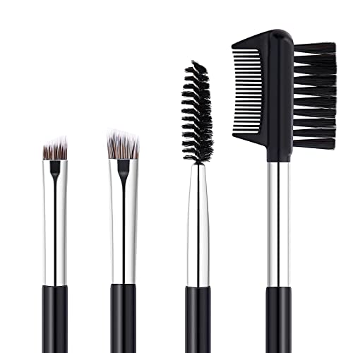 DUcare Professional Eyebrow Brush Set - 2Pcs Angled Brow Brush & Spoolie for Perfect Eyebrow Shaping & Grooming | Soft Bristles, Ergonomic Handle (Black) | Ideal for Makeup Artists, Home Use & Travel Beauty Kit