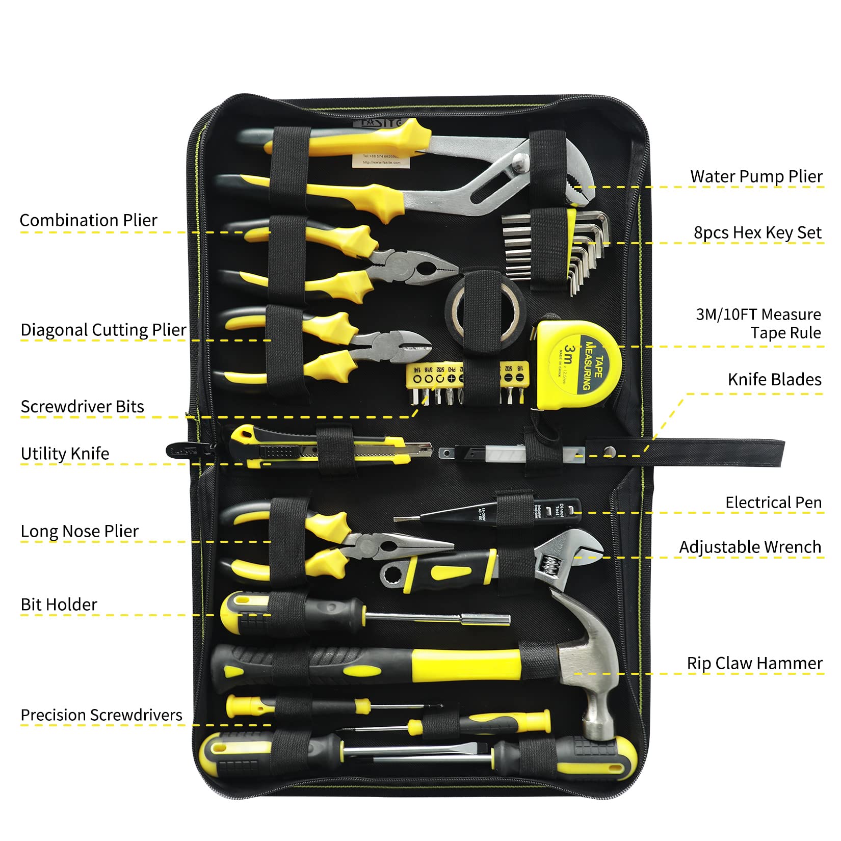FASITE 44-Piece Household Tool Set - Essential Hand Tools for DIY Repairs & Home Maintenance - Portable Tool Kit with Carrying Bag - Perfect for Home Improvement, Auto Repair, and Emergency Fixes
