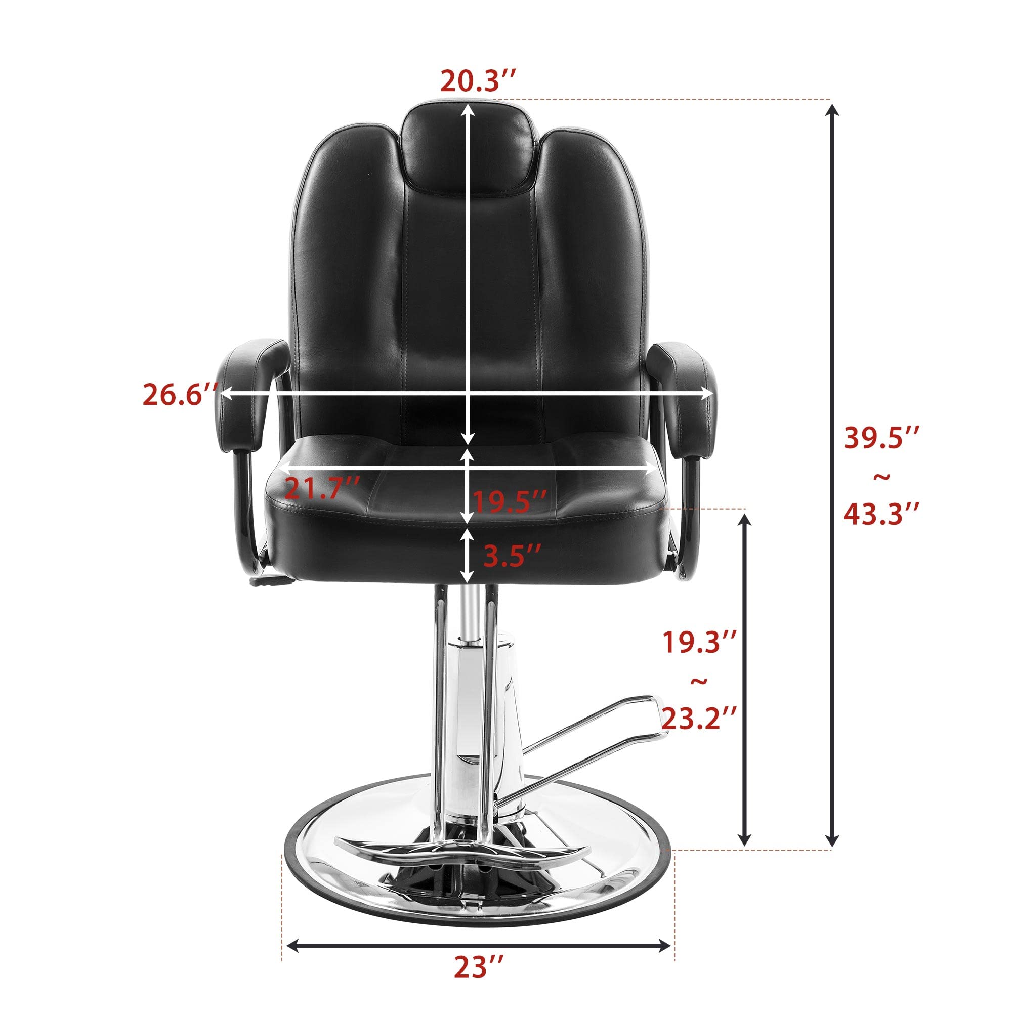 Professional Hydraulic Barber Chair - Heavy Duty Reclining Salon Styling Chair with Adjustable Height for Hair Stylists, Beauty Salons & Spas | Durable Black & Red Design | Perfect for Haircuts, Shaves & Styling Services