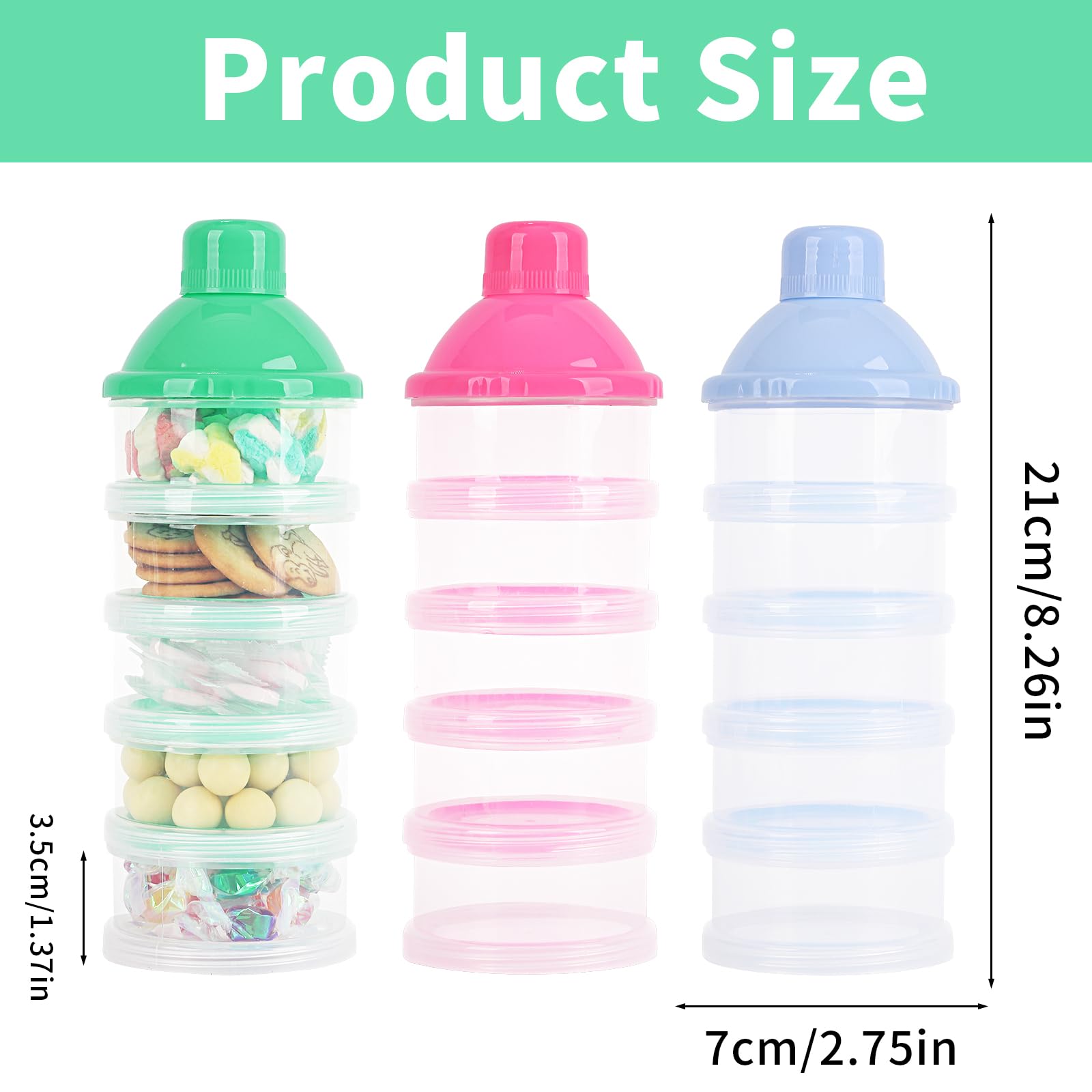 2-Pack 5-Layer Baby Formula Dispenser - Portable Powdered Milk Storage Container for Travel, On-the-Go Feeding (Pink & Green) | Ideal for Diaper Bags, Daycare, and Family Outings