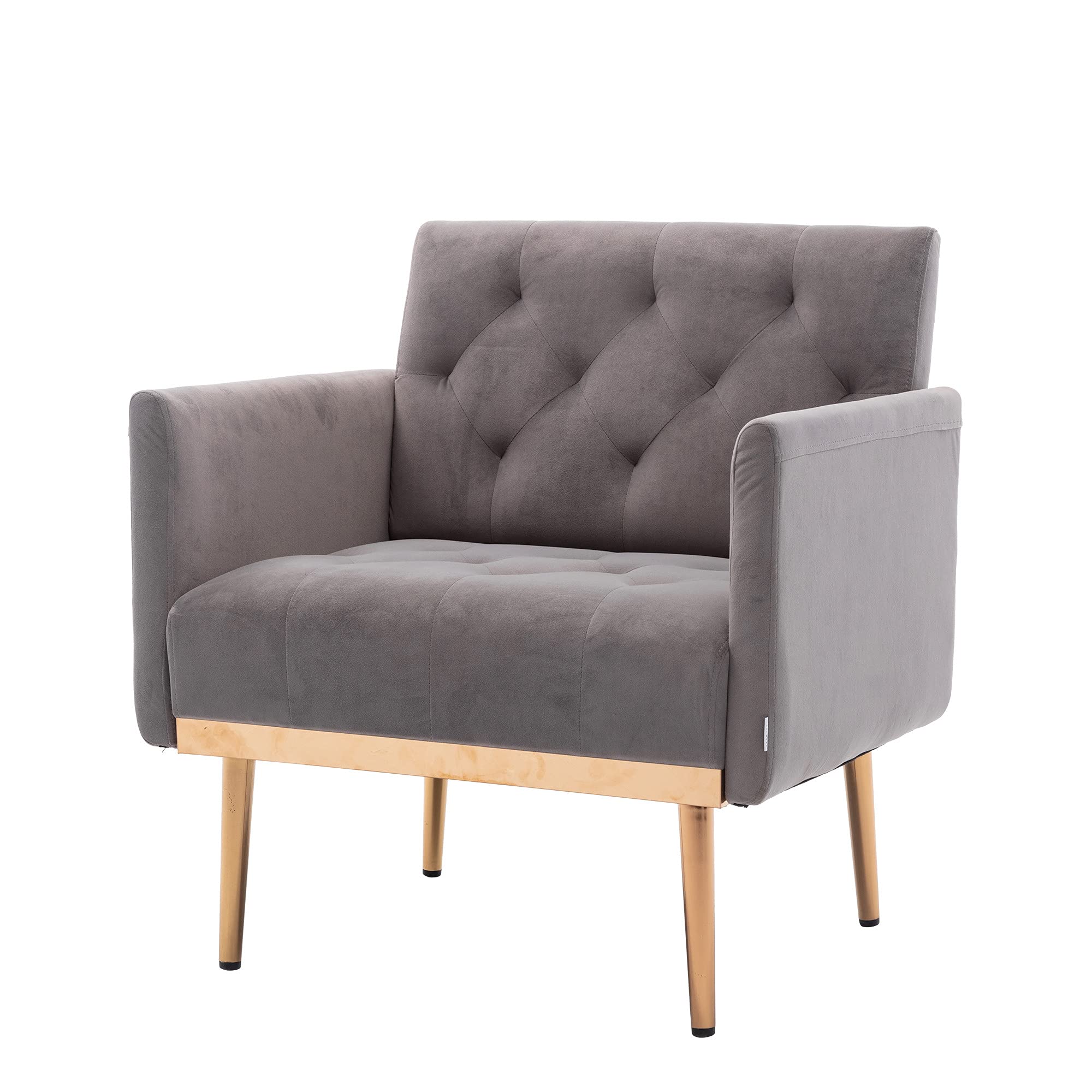 Modern Velvet Accent Chair with Rose Gold Legs - Plush Comfort Armchair in Gray for Living Room, Bedroom & Office Decor