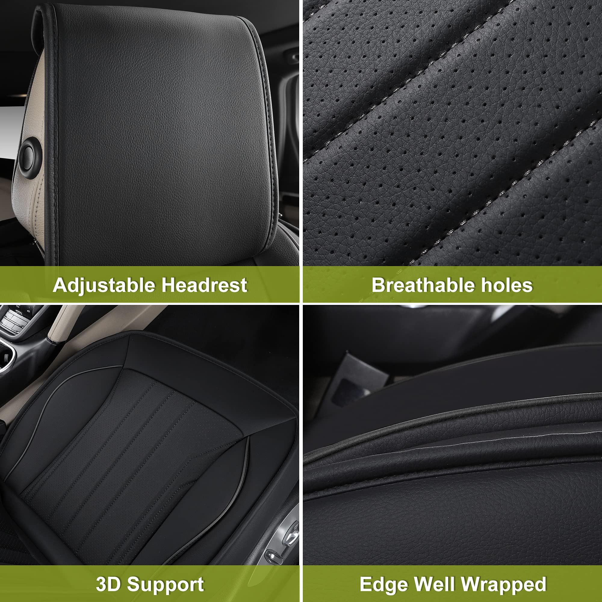 Premium AOOG Leather Car Seat Covers - Universal Fit Leatherette Automotive Seat Protectors for Cars, SUVs & Trucks | Non-Slip Vehicle Interior Accessories | Front Pair in Black | Perfect for Commuting, Road Trips & Family Protection