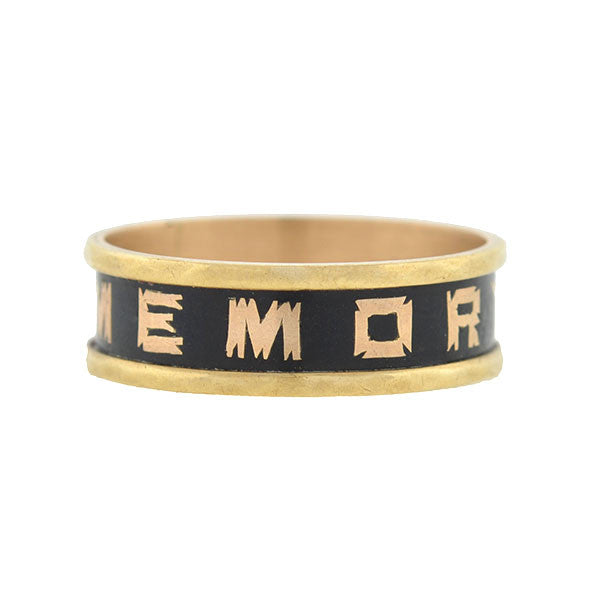 Victorian Style 9kt Gold & Enamel Memorial Mourning Ring - Elegant Keepsake for Remembrance, Sympathy Gifts & Historical Jewelry Collection
