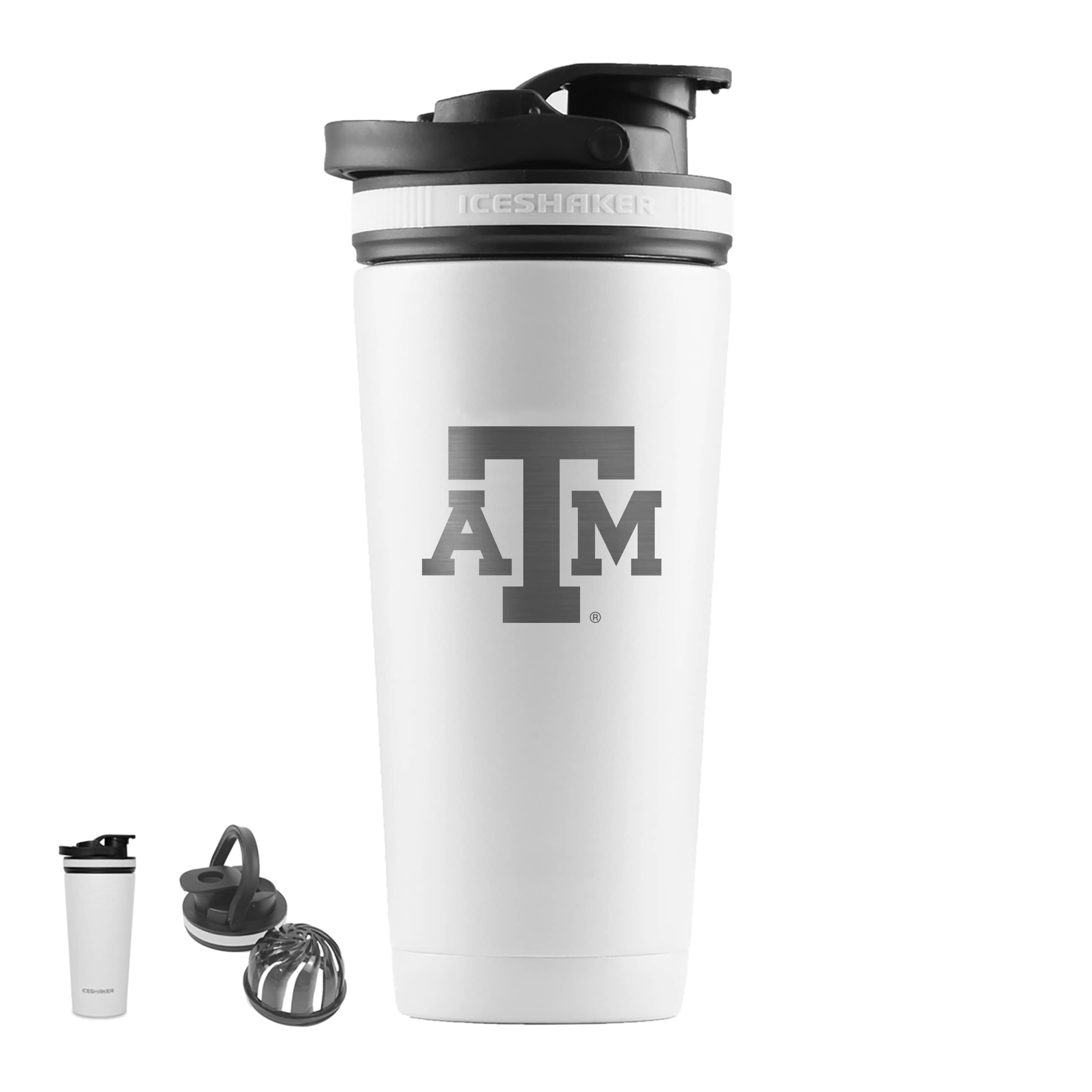 NCAA 26oz White Insulated Tumbler with Etched School Logo - Stainless Steel Ice Shaker Cup for Sports Fans, Gym & Outdoor Activities