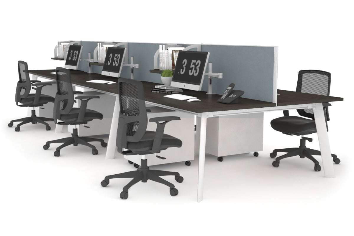 6-Person Workstation with White Frame - 1400L x 700W Dimensions - Ideal for Office, Coworking Spaces & Home Offices
