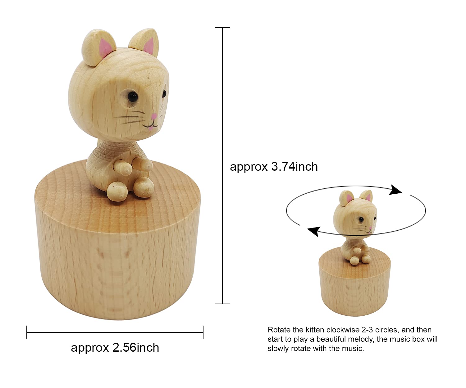Adorable Mini Kitten Music Box - Handcrafted Wooden Mechanical Cat Music Box Plays 'Castle in the Sky' - Perfect Gift for Kids, Boys & Girls - Birthday, Christmas & Nursery Decor Musical Gift