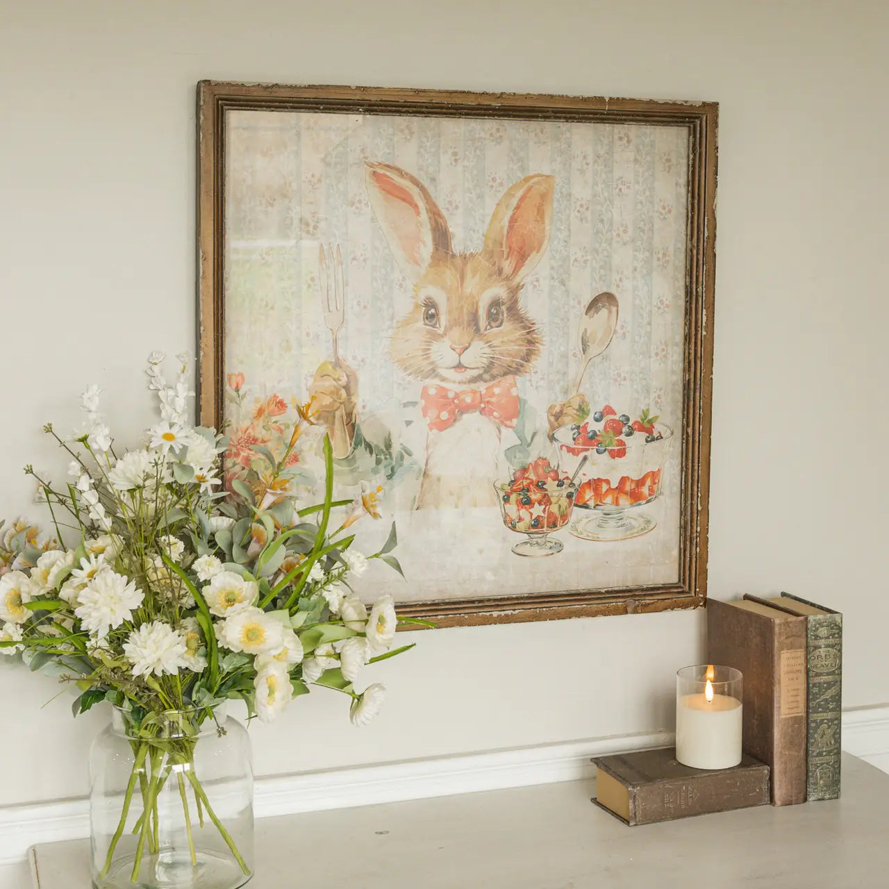Framed Dessert Bunny Print Wall Art - Cute Rabbit Painting for Home Decor, Nursery, Living Room & Kitchen - Perfect Gift for Easter, Birthday & Housewarming