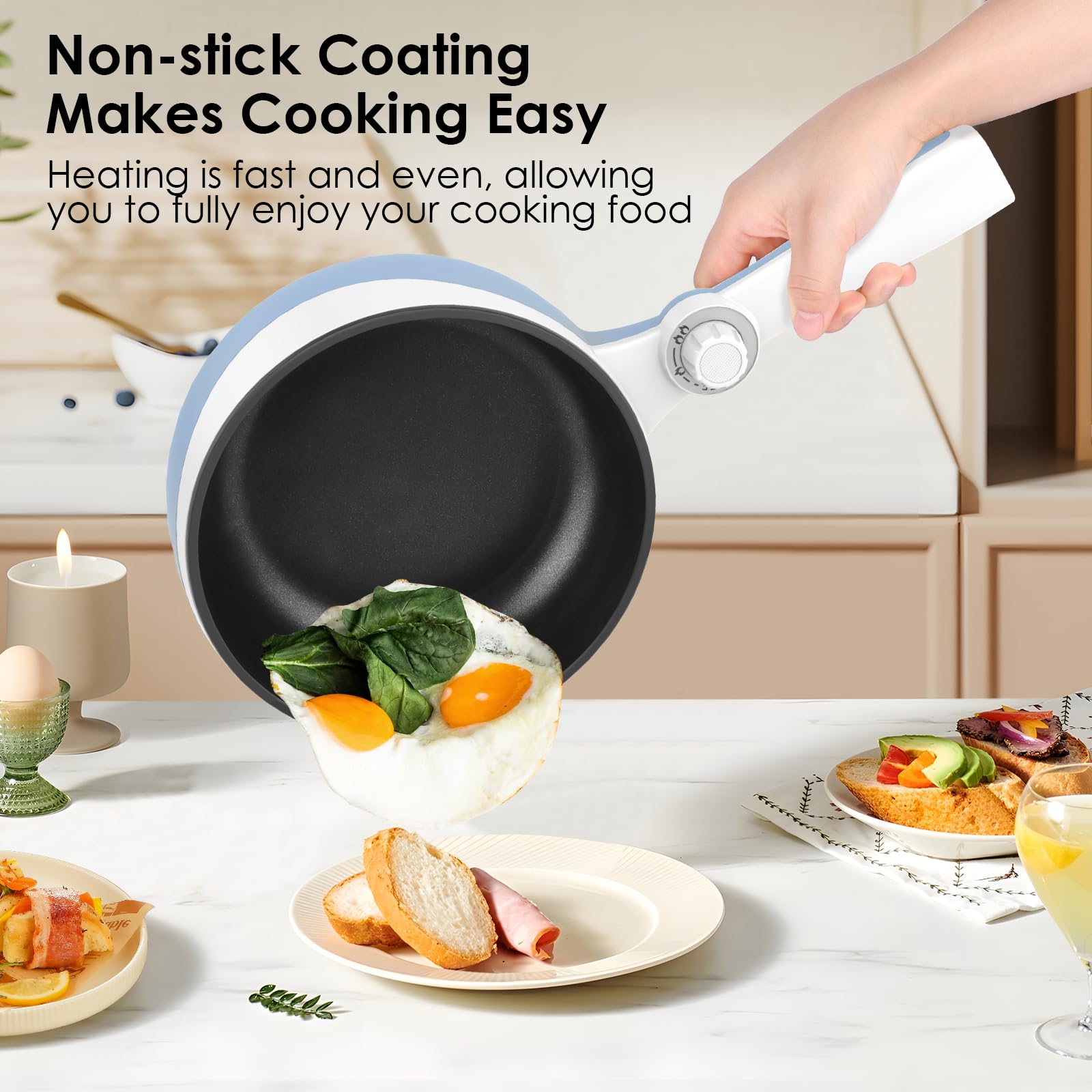 Audecook 1.7L Electric Hot Pot - Portable Nonstick Mini Skillet with Adjustable Temperature, Multi-Cooker for Noodles, Soup, Steak, Eggs & Oatmeal | Perfect for Dorm, Office, Travel & Small Kitchen Cooking