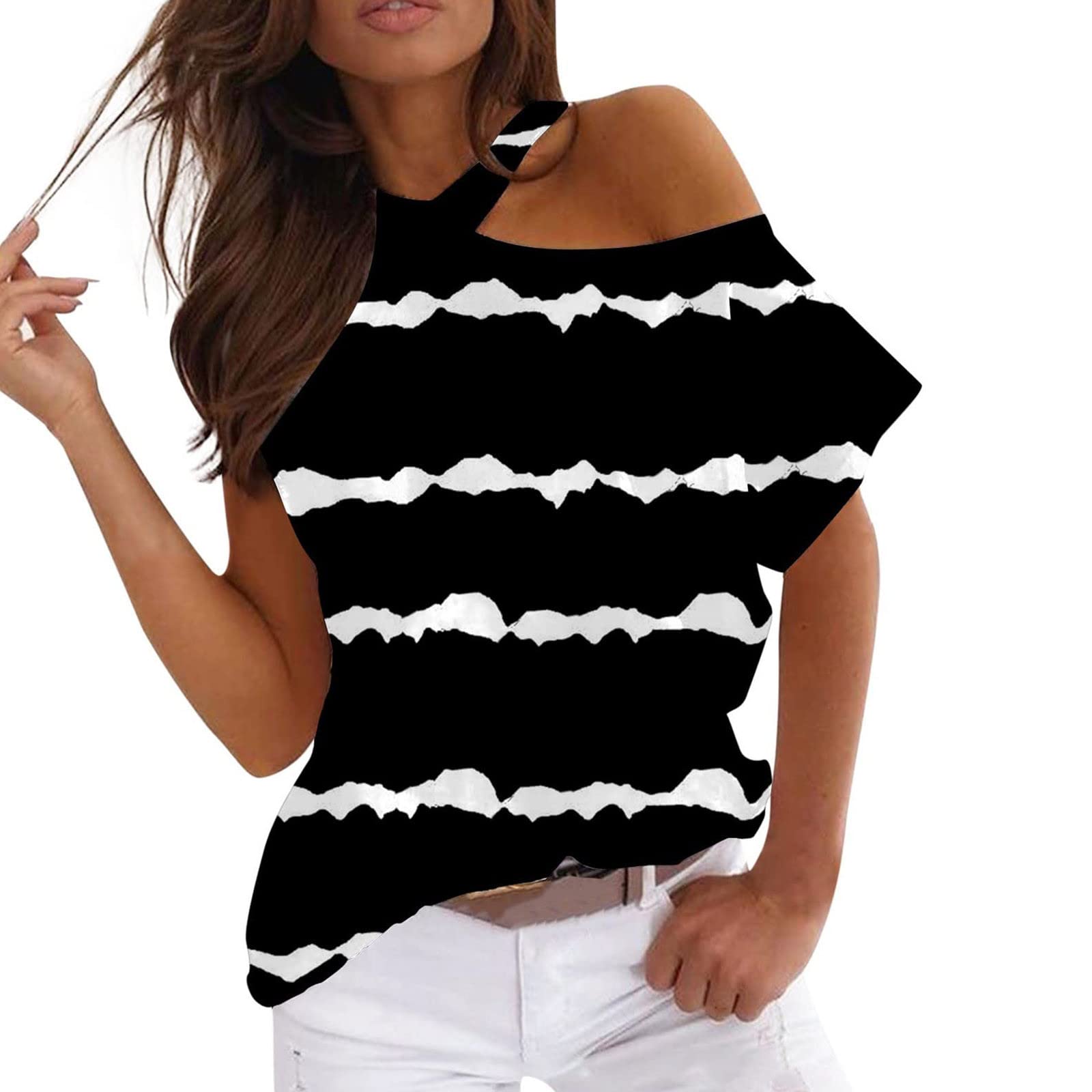 Trendy Off Shoulder Tops for Women - Floral Print Round Neck Short Sleeve T-Shirts & Tunic Blouses | Summer Casual Wear, Beach Outfits, Date Night Tops