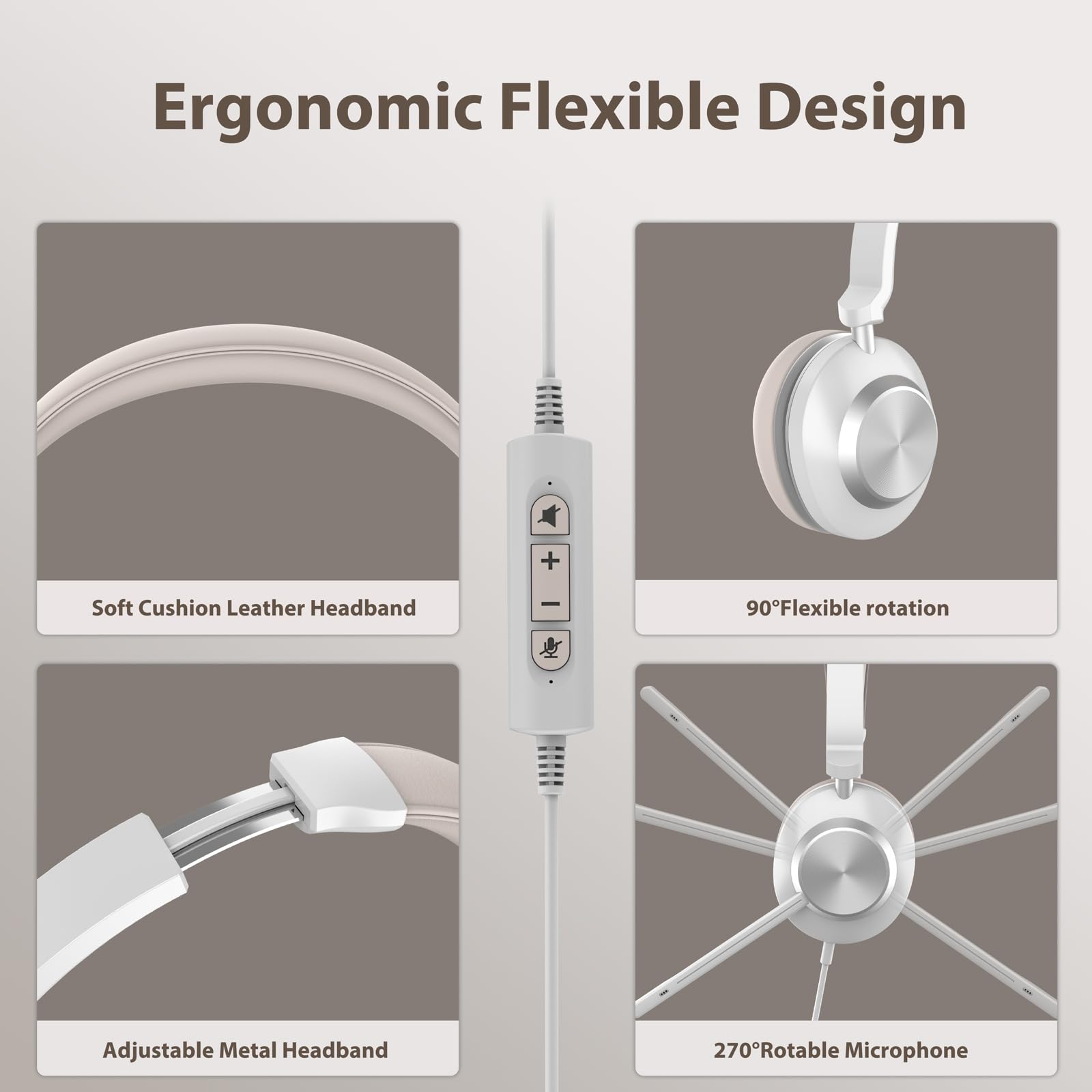 Noise Cancelling USB Headset with Microphone for PC & Laptop - Wired Computer Headset with In-line Volume Control & Mute Button, Includes USB-C Adapter for Office Work, Video Calls, Gaming & Online Meetings (Teams/Zoom/Skype)