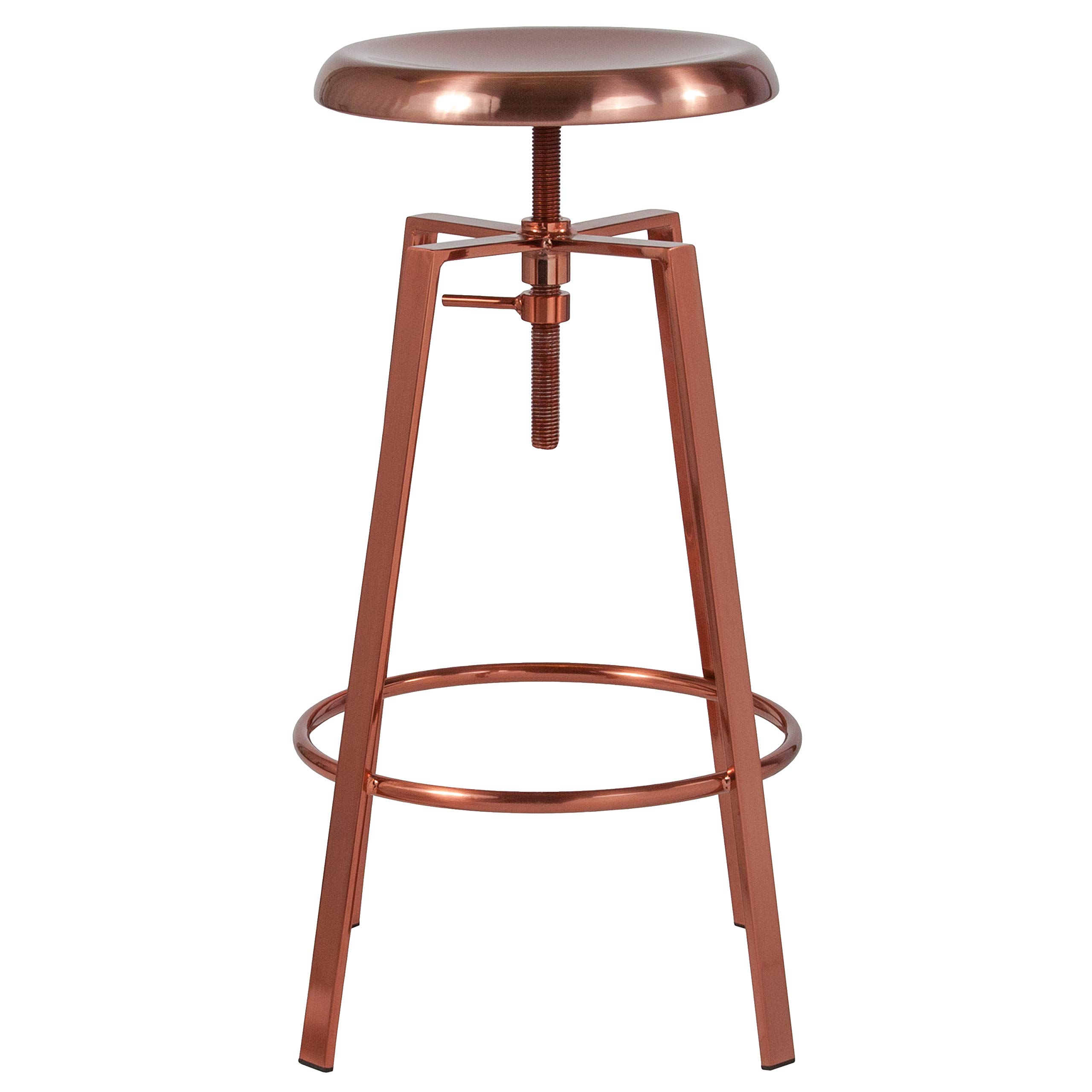Industrial Style Barstool with Swivel Lift Seat in Rose Gold - Adjustable Height Bar Chair for Kitchen Island, Home Bar & Office Use