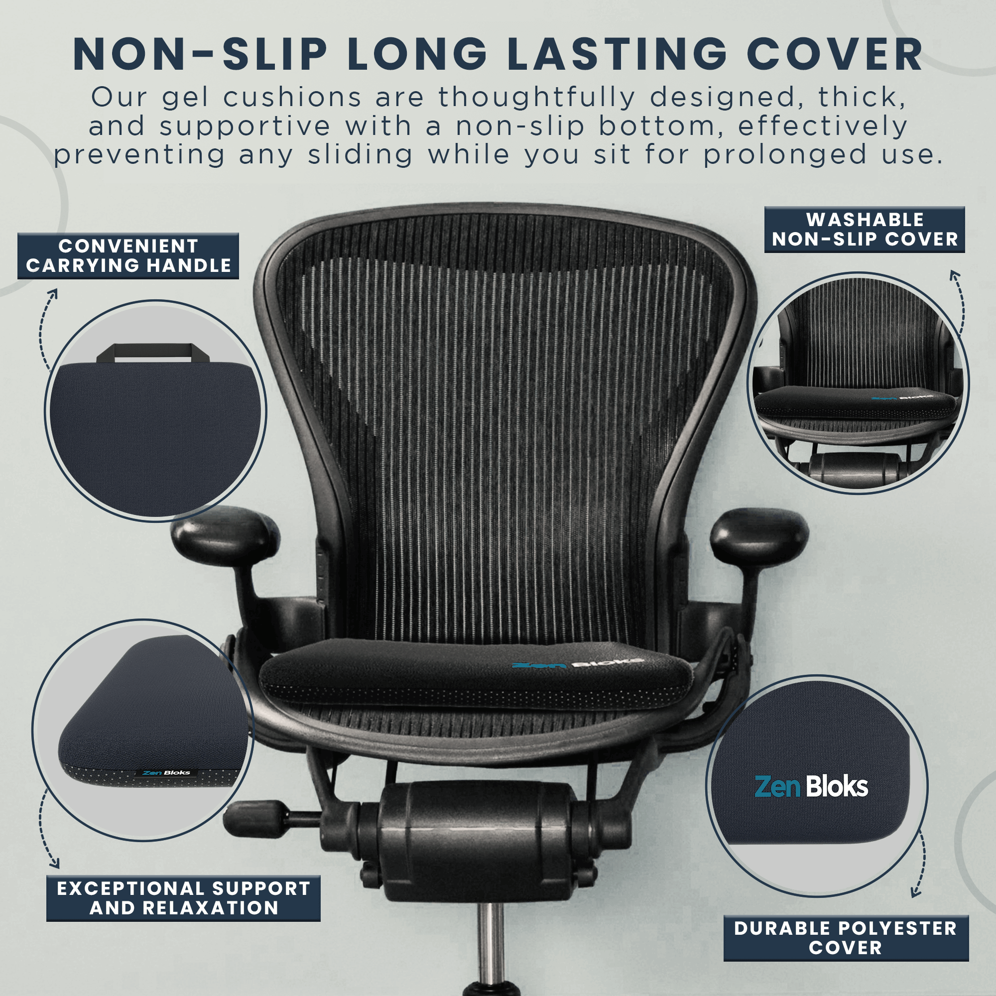 ZenBloks XL Gel Seat Cushion for Pressure Relief – Orthopedic Comfort for Office Chair, Car Seat & Wheelchair – Perfect for Long Sitting, Driving & Back Pain Relief