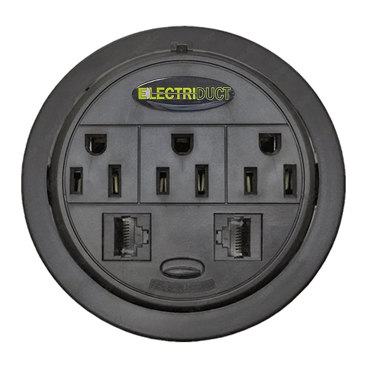 Hidden Power Center Power Tap Grommet with 3 Outlets & 2 Cat5E Ports - Black - Ideal for Home Office, Conference Rooms & Workspace Cable Management