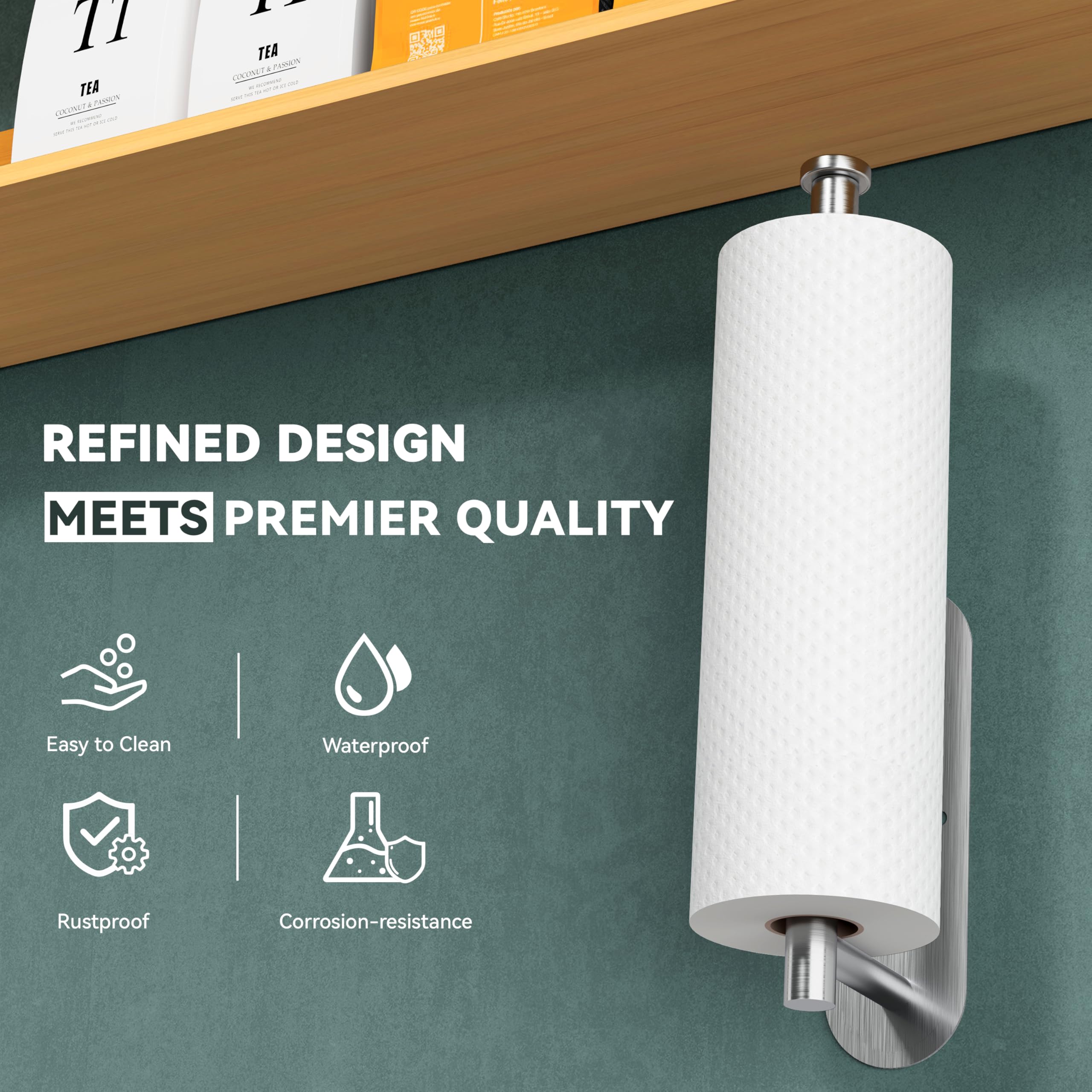 Under Cabinet Paper Towel Holder - Self Adhesive & Screw Mount Stainless Steel Roll Rack for Kitchen, Bathroom, RV - Rustproof & Durable (Silver) - Perfect for Compact Spaces & Easy Access to Paper Towels