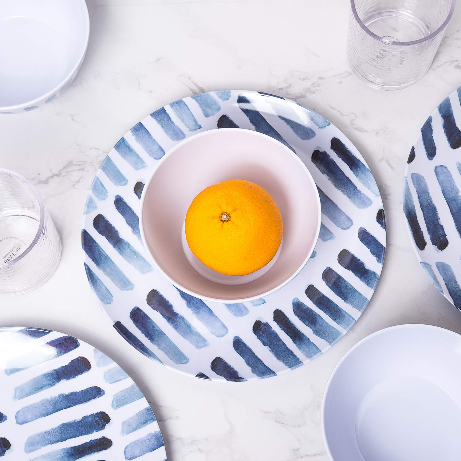 KX-WARE 6-Inch Blue Stripe Melamine Bowls - Set of 6, Durable 100% Melamine Dishware for Cereal, Soup, Salad & Desserts - Perfect for Indoor, Outdoor Dining, Picnics & Party Serving