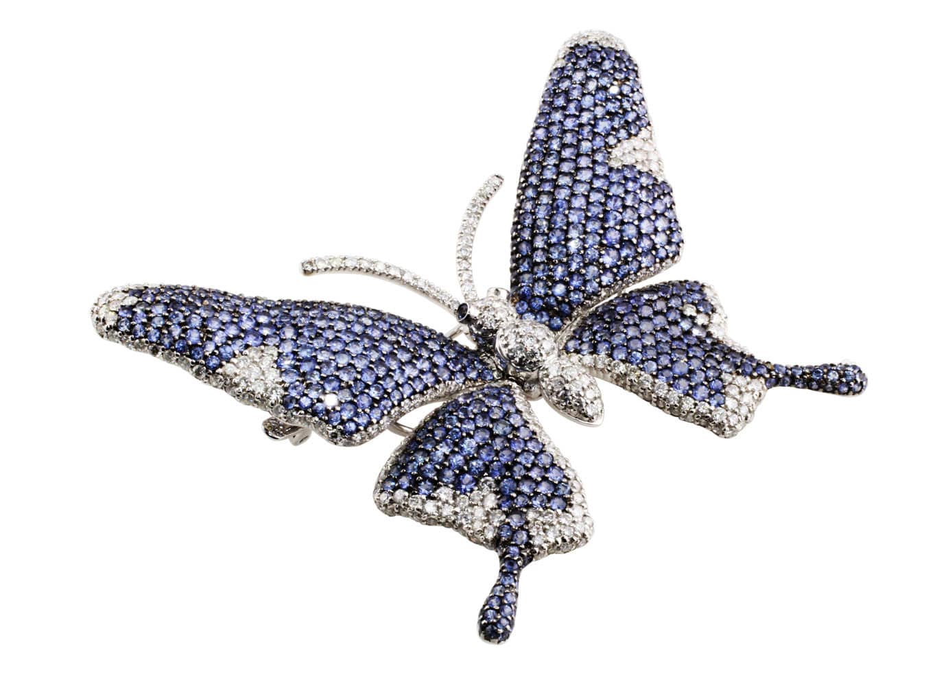 18K White Gold Sapphire and Diamond Butterfly Brooch Pin - Elegant Jewelry Gift for Women, Perfect for Weddings, Parties & Special Occasions