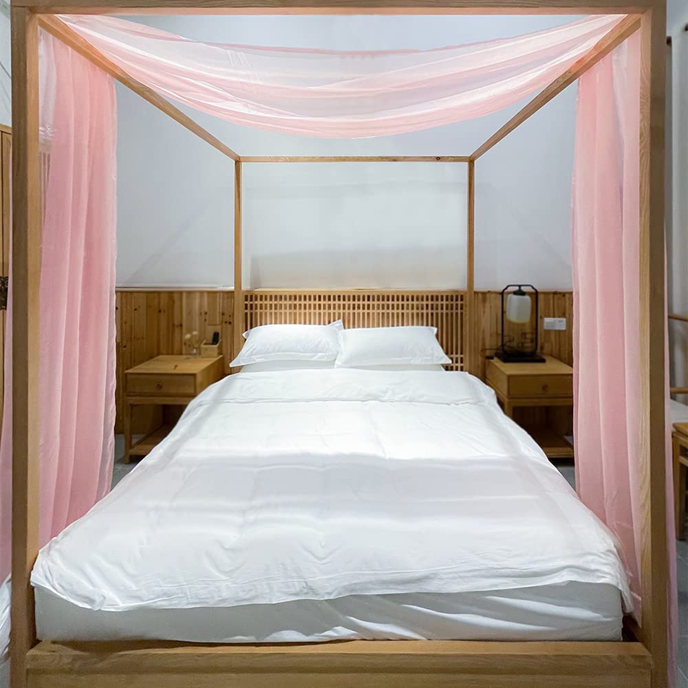 Linentalks Rose Pink Canopy Bed Scarf for Twin Bed - Luxury Sheer Bed Canopy Scarf, Valance & Drapes (52