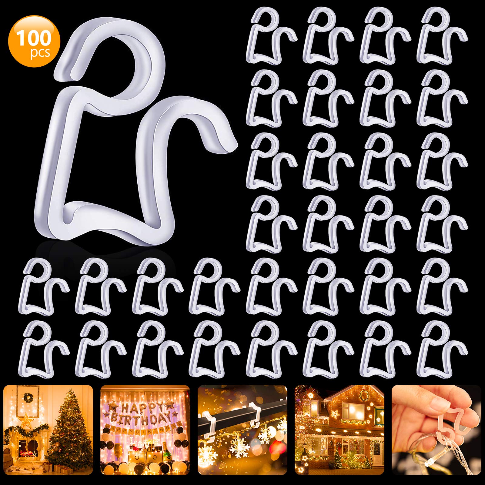 100PCS Mini Plastic Gutter Hooks - Outdoor Christmas Light Clips for Holiday & Party Decorations
