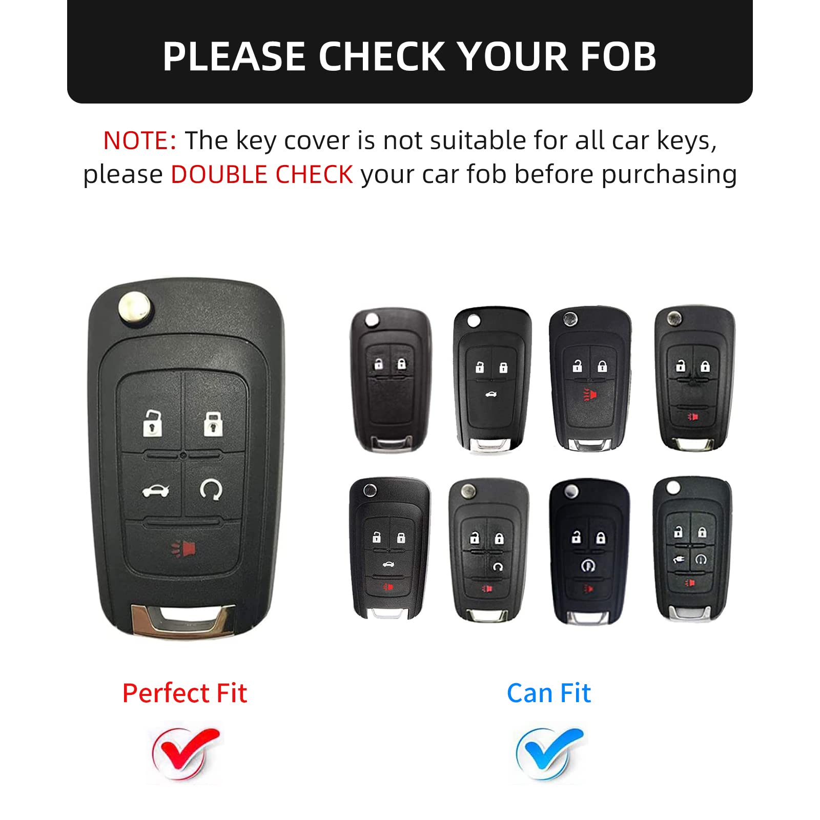 Premium TPU Key Fob Cover for Chevy, GMC, Buick - Compatible with Encore, Terrain, Malibu, Camaro, Cruze, Impala, Equinox, Volt, Spark, Sonic - Durable Protective Smart Key Case (Black) - Perfect for Everyday Use and Car Key Protection
