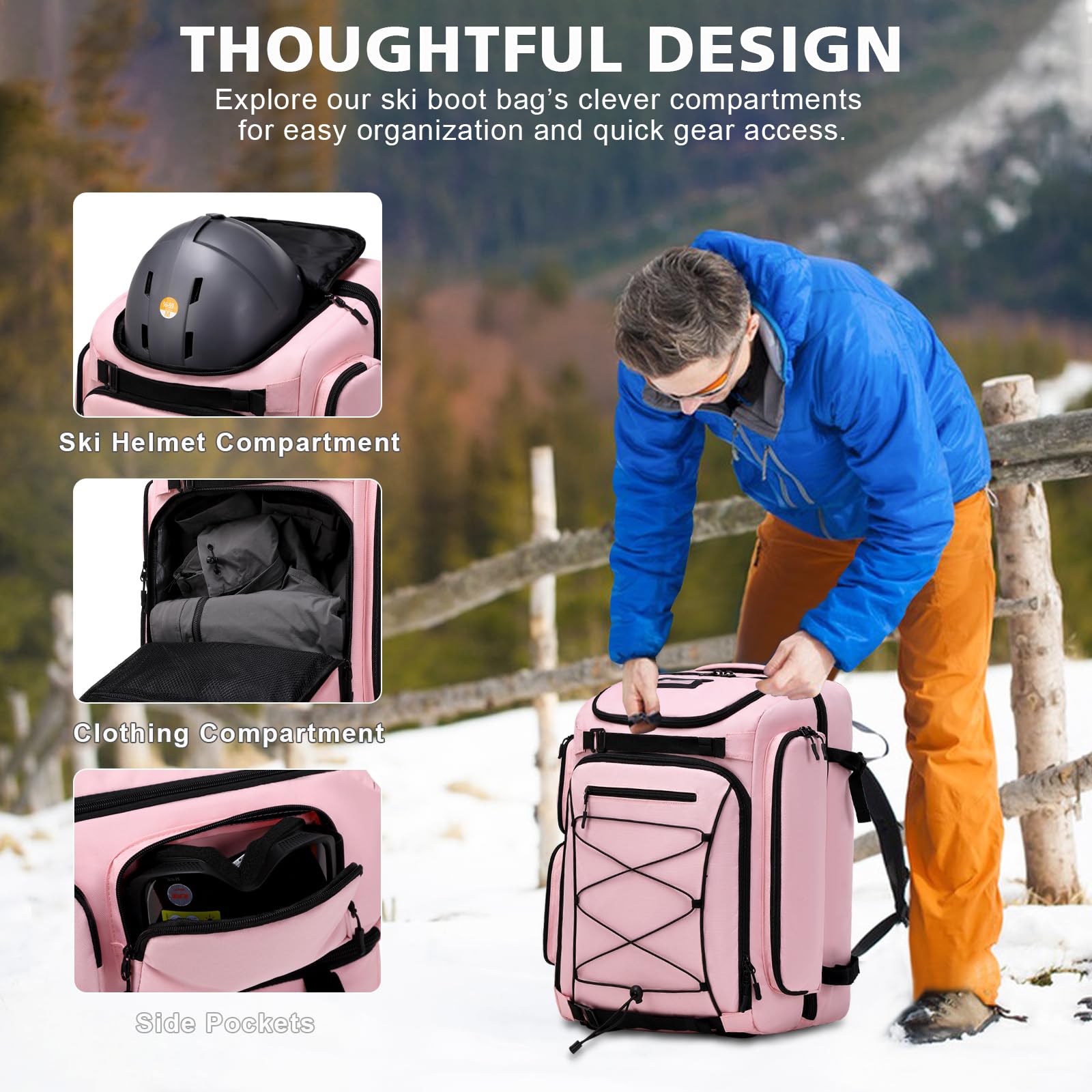 60L Waterproof Ski Boot Backpack - Lightweight Travel Pack for Snowboard Boots, Skis & Winter Gear - Helmet, Goggles, Gloves Storage - Durable Hiking Backpack for Men, Women & Youth - Perfect for Ski Trips & Mountain Adventures
