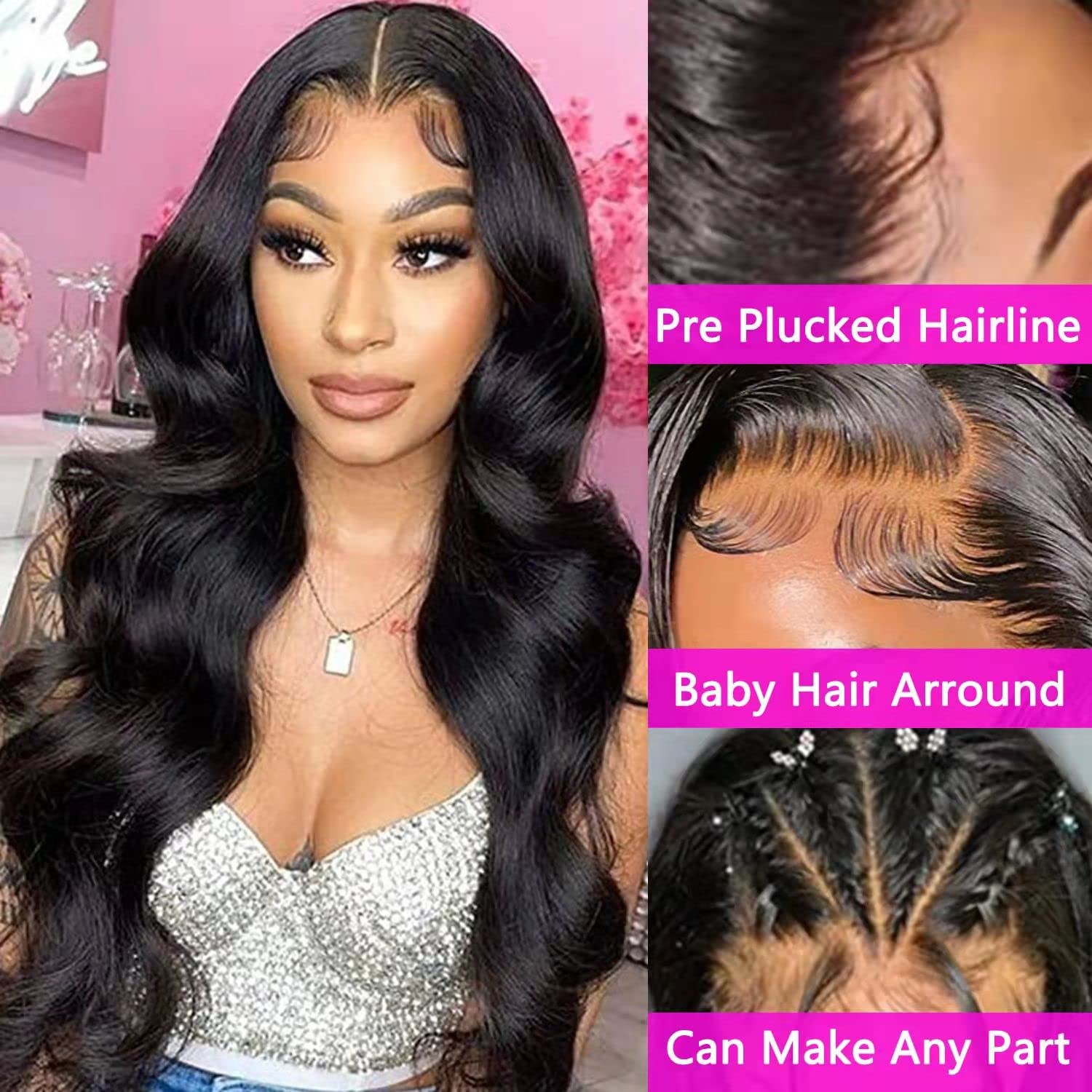 13x4 HD Transparent Lace Front Wigs - Pre Plucked Body Wave 150% Density Glueless Human Hair Wigs - Natural Color 20 Inch for Daily Wear, Parties & Special Occasions