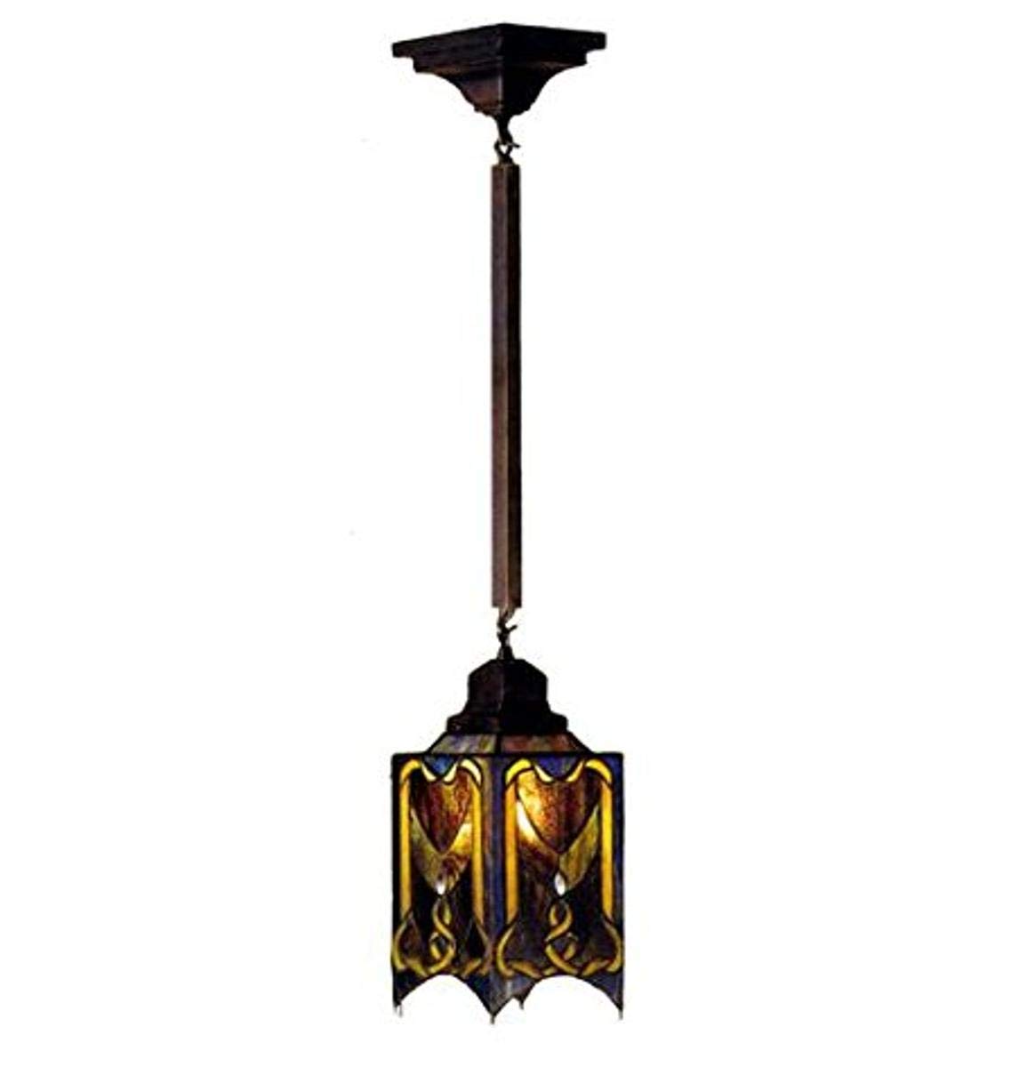 Meyda Tiffany 49125 Mini Stained Glass Pendant Light - Bronze/Dark Finish - Perfect for Kitchen Island, Dining Room, or Entryway Lighting