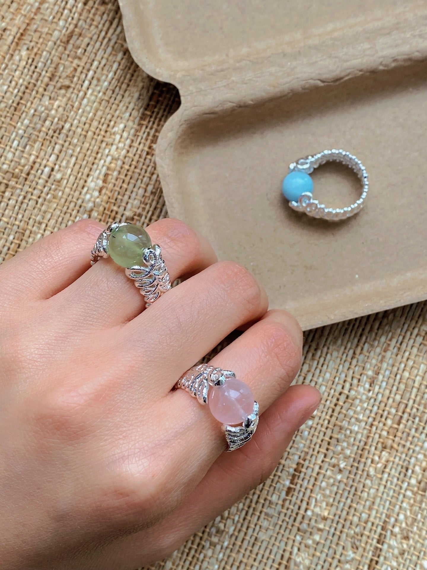 Lace Aura Natural Rose Quartz Stone Ring for Women - Elegant Crystal Healing Jewelry for Meditation, Yoga & Spiritual Gifts