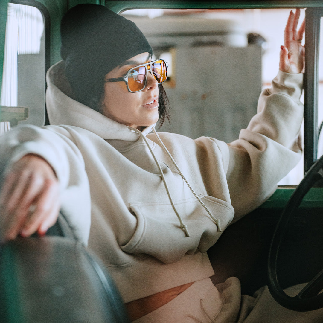 Women's Oversized Crop Hoodie - Soft Fleece Pullover Sweatshirt for Casual Wear & Lounge | Tan | Cozy Fall & Winter Fashion