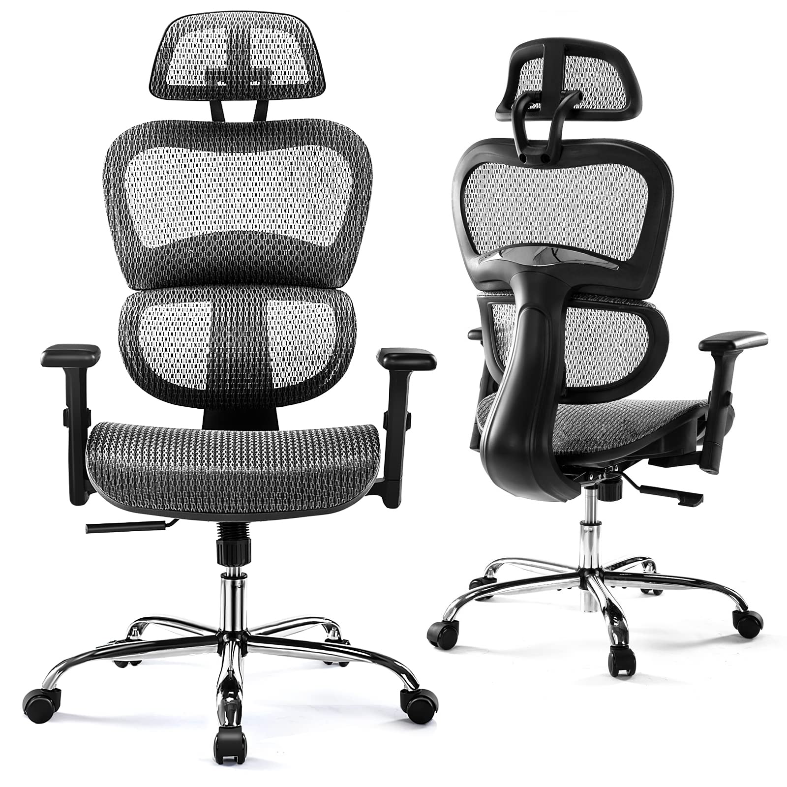 Ergonomic High Back Office Chair with Headrest & Lumbar Support - Adjustable Swivel Mesh Computer Chair with Movable Armrests, 300 lbs Weight Capacity - Perfect for Home Office, Executive Workspace & Long Hours Sitting