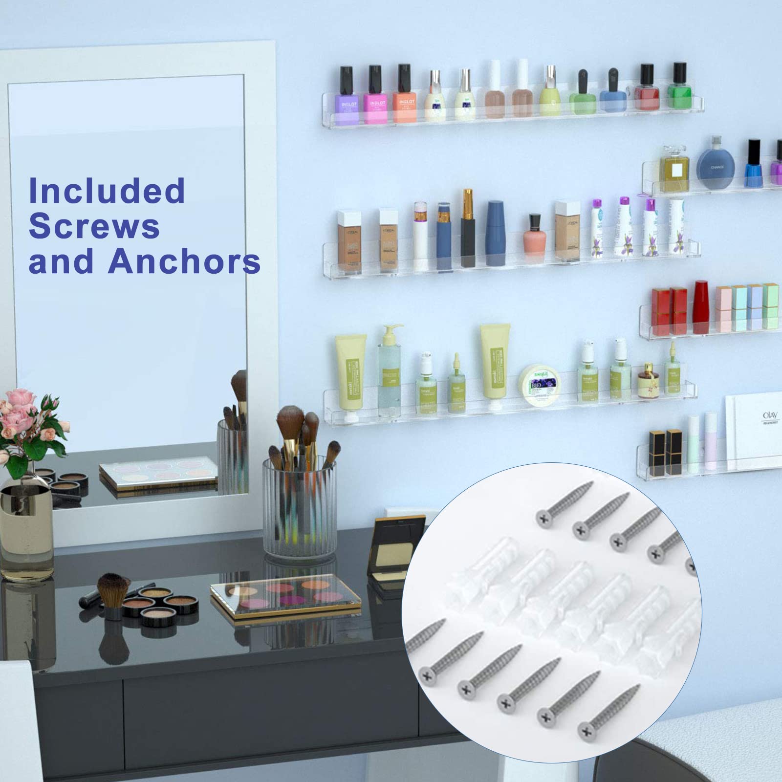 FEMELI 24 Inch Clear Acrylic Nail Polish Wall Rack with 6 Shelves - Holds 130-180 Bottles, Nail Polish Organizer for Salon, Home & Professional Use - Perfect for Nail Artists, DIY Enthusiasts & Beauty Storage