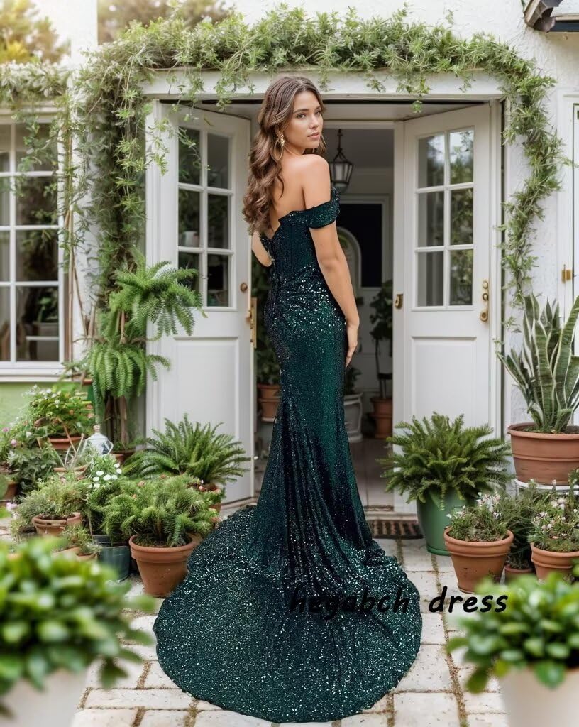 Sparkly Sequins Mermaid Prom Dresses for Women - Elegant Off Shoulder Long Formal Gown with High Slit, Perfect for Bridesmaid, Evening Party & Special Occasions