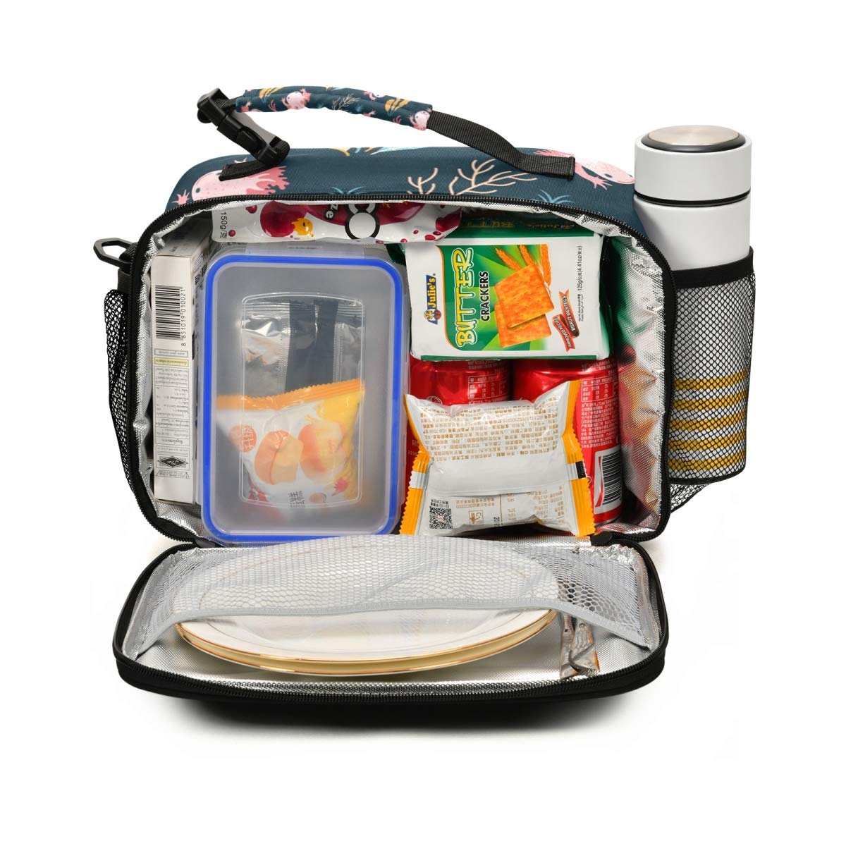 Reusable Axolotl Lunch Bag - Insulated Cooler Tote for Men & Women with Adjustable Shoulder Strap | Lightweight Lunch Box for Work, School & Picnics