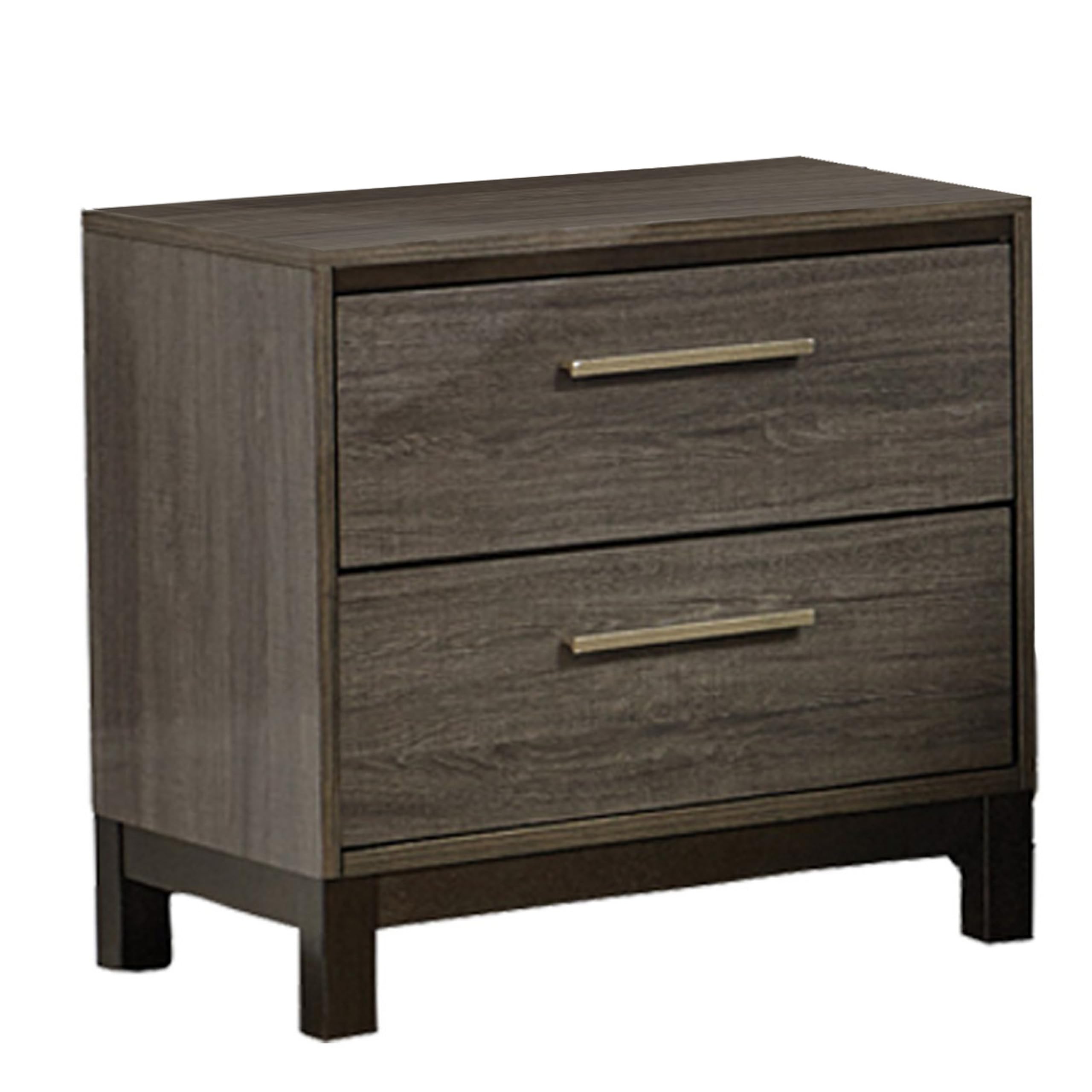 Benjara 2 Drawer Wooden Nightstand with Straight Legs - Gray and Brown Bedside Table for Bedroom, Living Room & Office