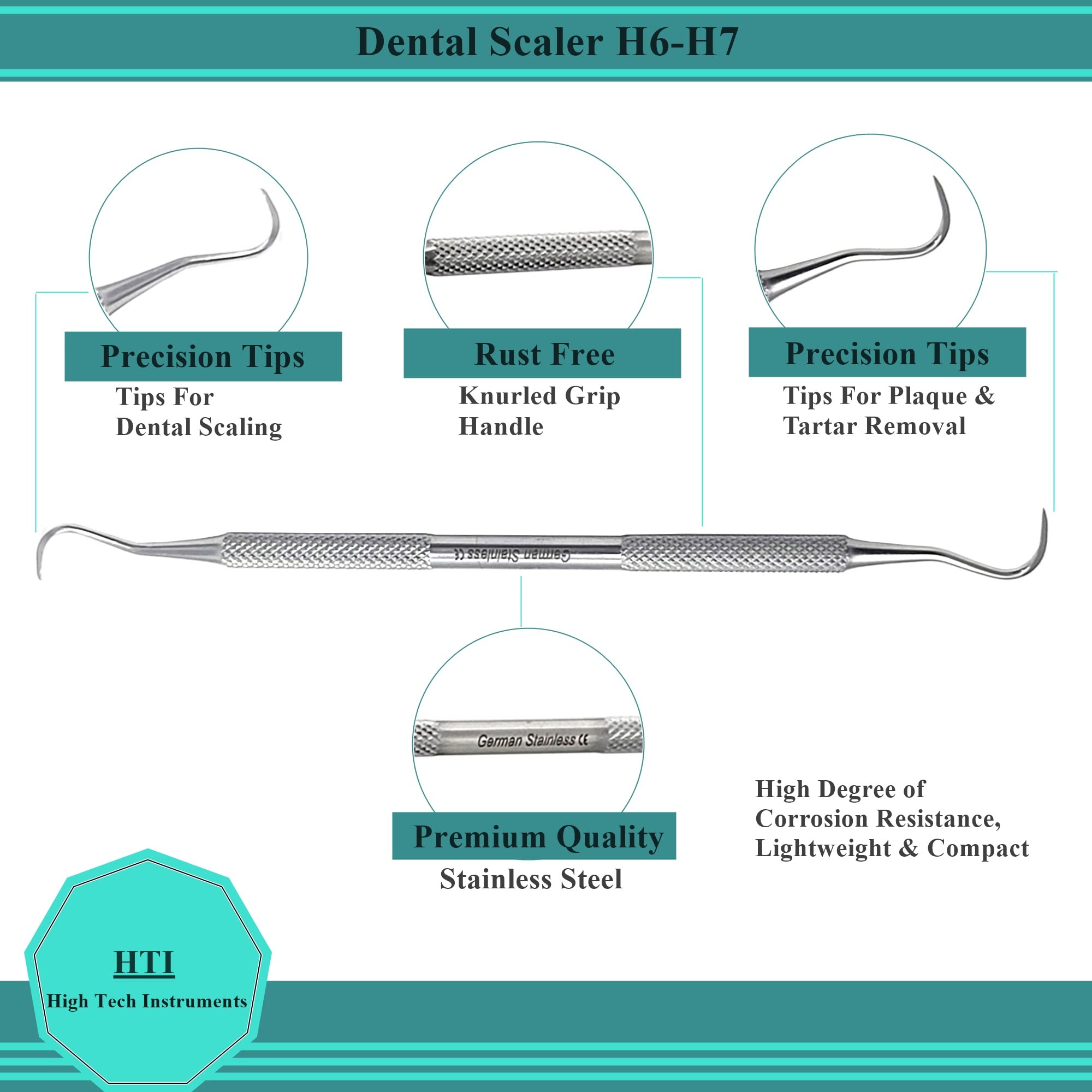 Professional Dental Sickle Scalers Set - 6 Stainless Steel Double-Ended Teeth Cleaning Tools for Calculus, Plaque & Tartar Removal - Ergonomic Knurled Handle for Dentists & Hygienists - Perfect for Dental Clinics, Home Oral Care & Professional Teeth Cleaning Kits