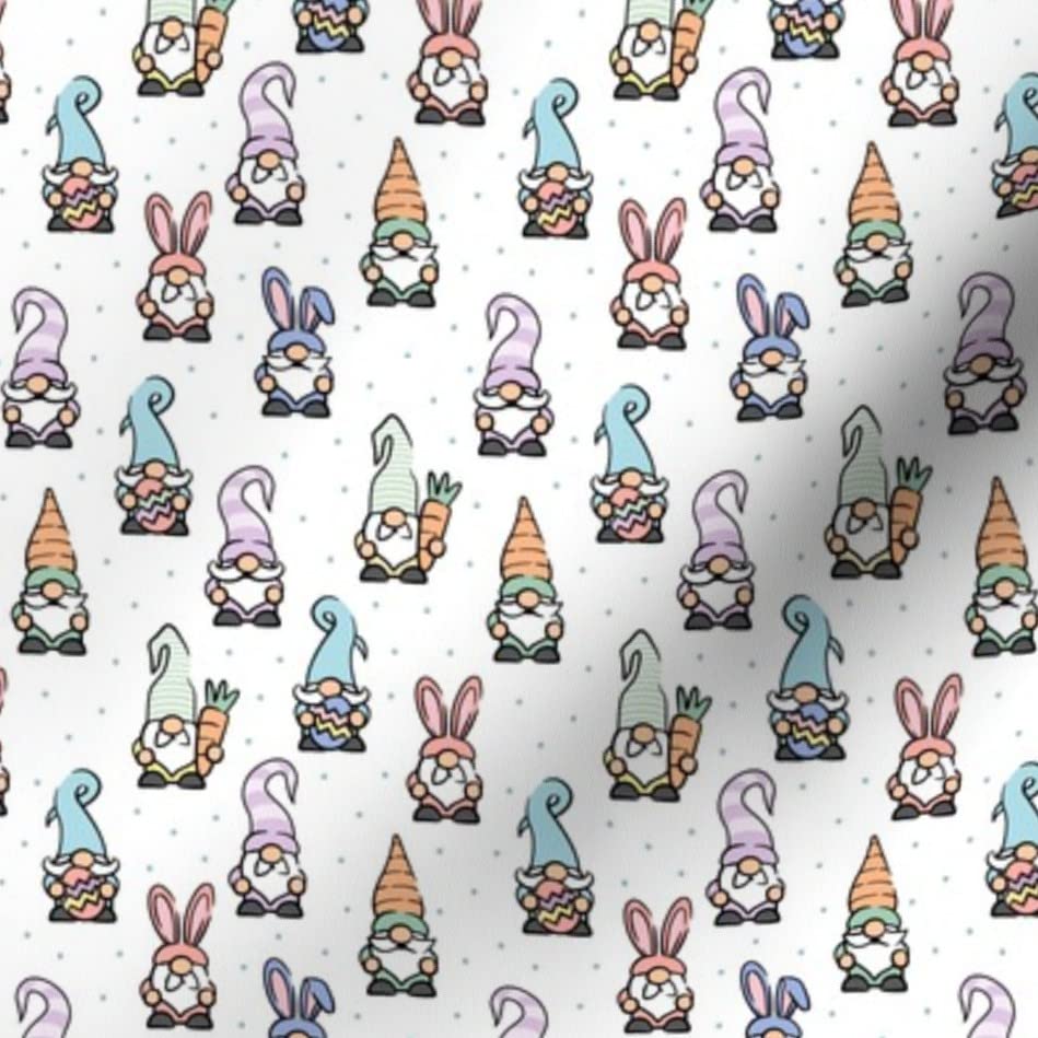 Spring Gnomes Easter Eggs Pastel Cute Carrot Gnome Printed Satin Fabric by The Yard - Sewing, Lining, Apparel, Fashion, Blankets, Home Decor - Perfect for Easter Crafts, DIY Projects, Baby Clothes & Quilting