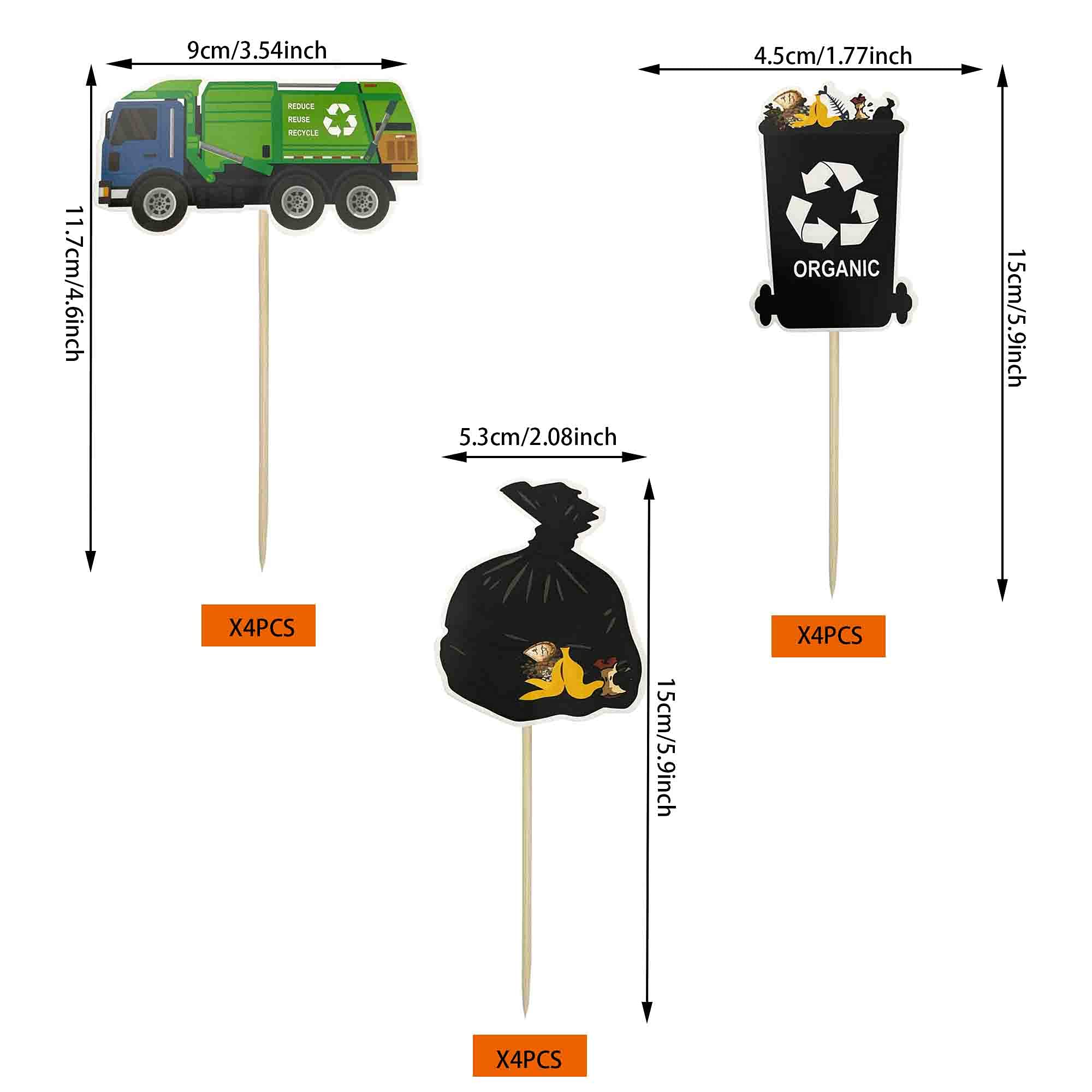 Garbage Truck Birthday Party Supplies - Trash Truck Cupcake Toppers for Kids, Waste Management & Recycling Theme Decorations - Perfect for Toddler Boy Birthday, Construction Theme Party