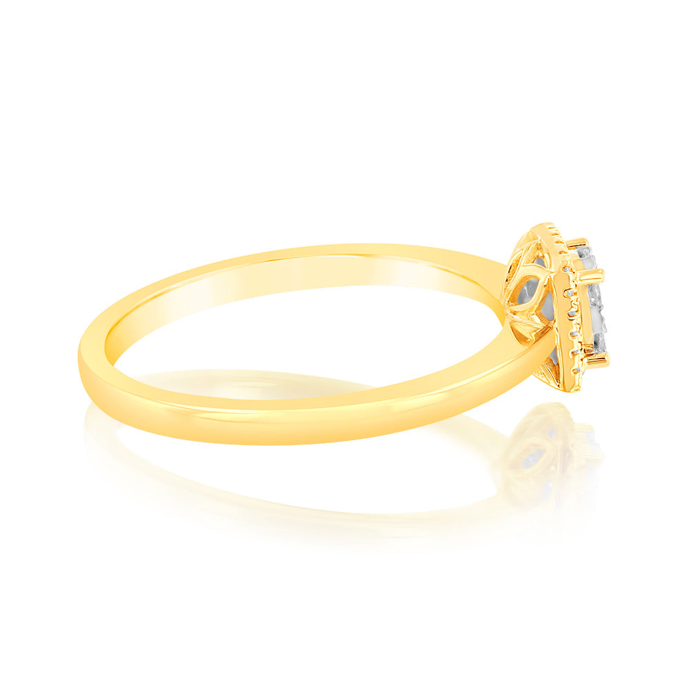 9ct Yellow Gold 1/6 Carat Diamond Cluster Halo Ring - Elegant Engagement & Wedding Jewelry for Women | Perfect for Proposals, Anniversaries & Special Occasions