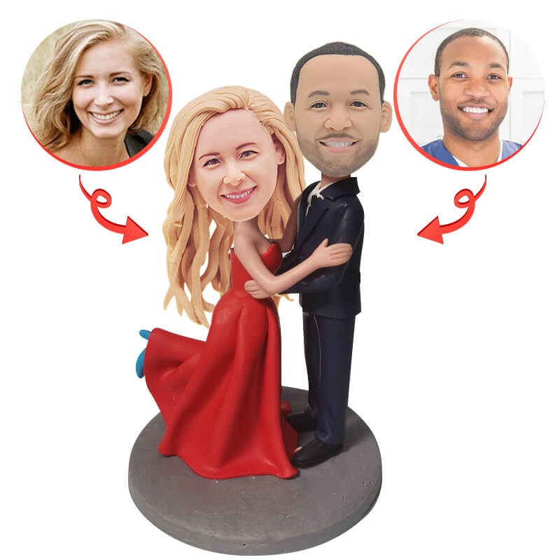 Custom Wedding Bobblehead Couple - Personalized Red Dress Bride & Groom Figurine - Perfect for Wedding Favors, Anniversary Gifts & Bridal Shower Decorations