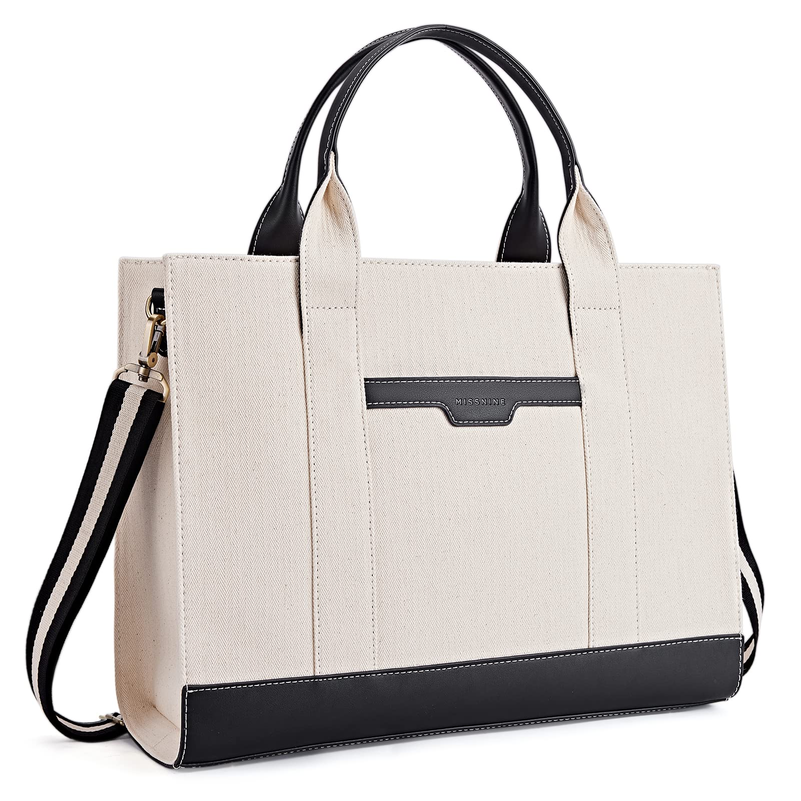 Missnine 15.6 Inch Canvas Tote Bag for Women - Large Capacity Laptop Briefcase, Work Bag for Office, School & Travel - Perfect for Business Professionals, Students and Commuters