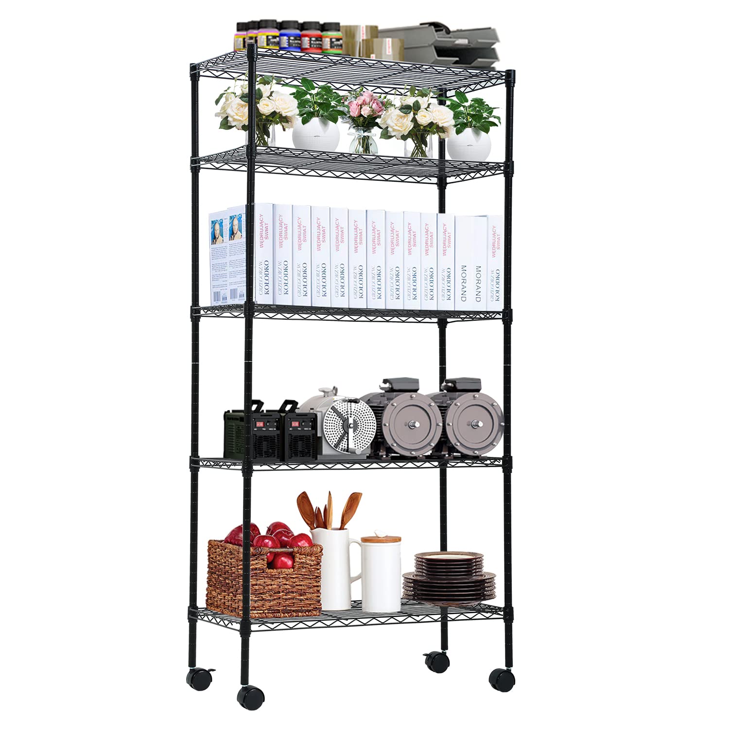 5 Tier Heavy Duty Wire Shelving Unit - NSF Certified, Adjustable Steel Storage Shelves for Garage, Kitchen, Office & Commercial Use - 14