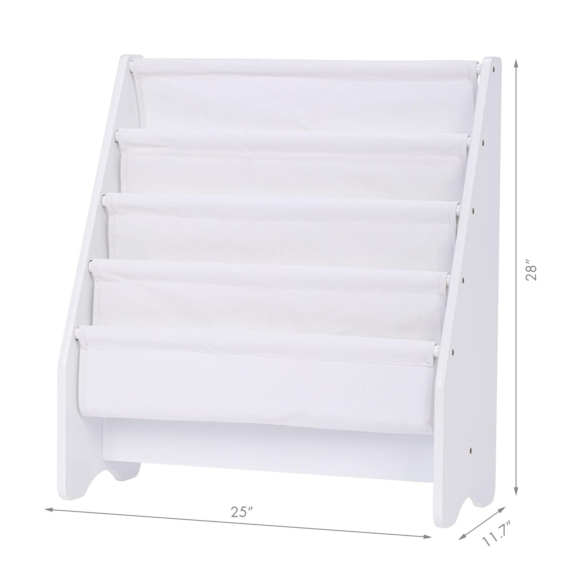 Kids Sling Bookshelf - White Book Organizer & Magazine Rack for Children's Room - Perfect for Bedroom, Playroom & Classroom Storage
