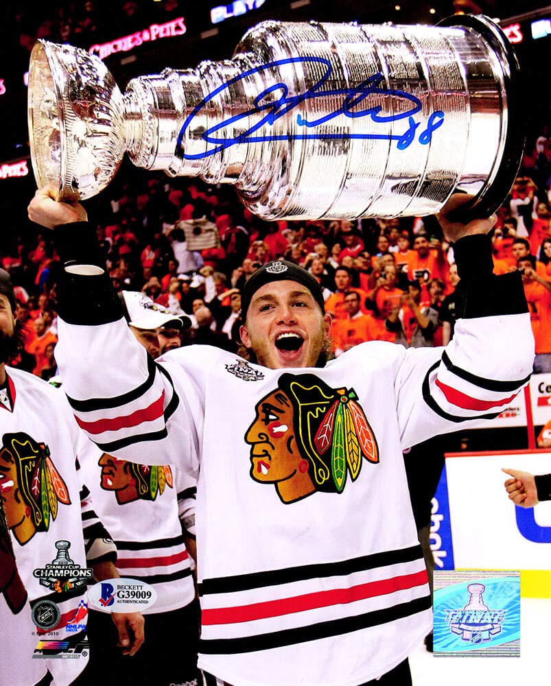 Patrick Kane Autographed Chicago Blackhawks 2010 Stanley Cup Championship 8x10 Photo with Beckett COA - Perfect for Hockey Memorabilia Collections, Man Cave Decor, and Sports Fan Gifts