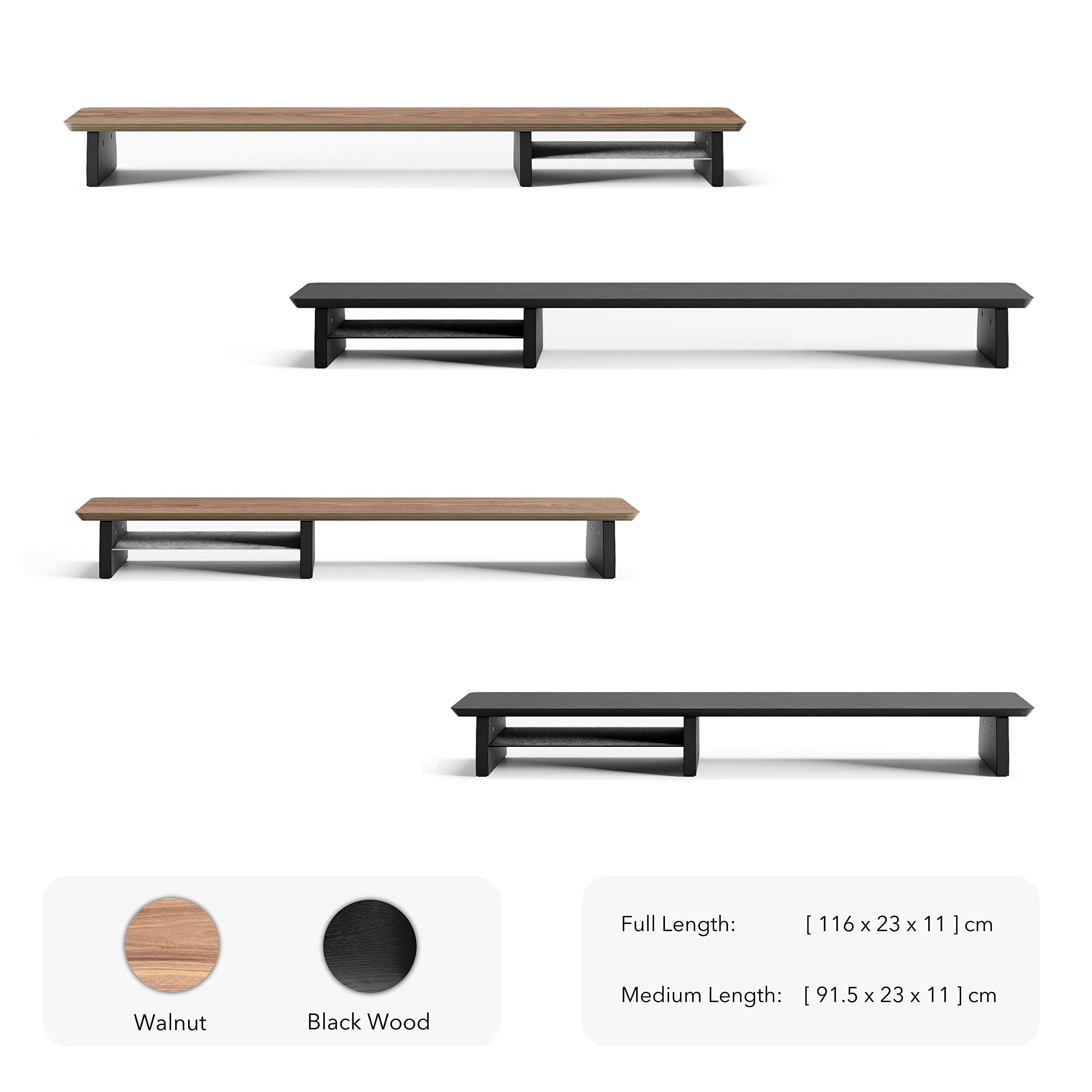 Dual Monitor Stand for Desk - 36 Inch Wooden Monitor Riser Shelf for Office, iMac & Dual Screen Setup - Matte Black Wood Desk Organizer with Large Storage Space - Perfect for Home Office & Workspace Organization
